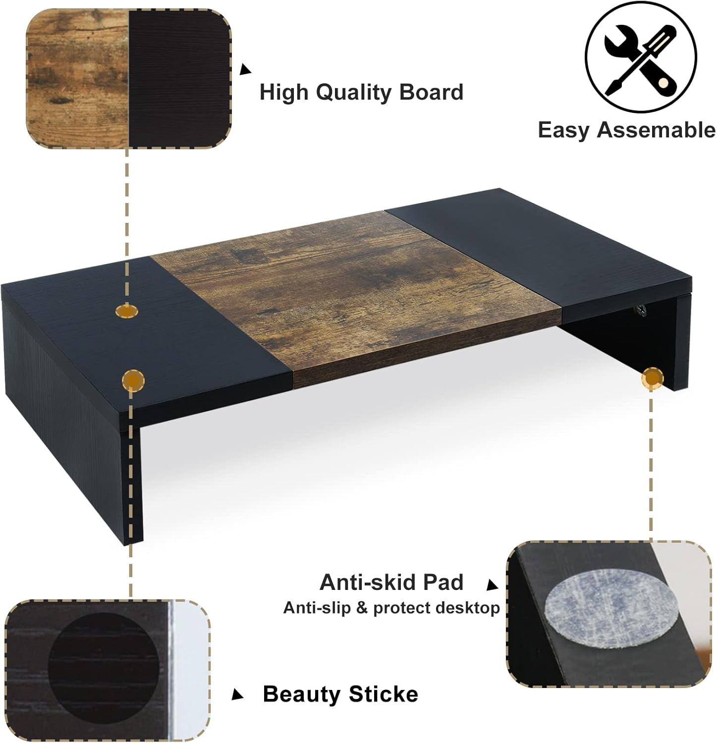 TEAMIX 20 Inch Monitor Riser, Wood Monitor Stand for Desk, Sturdy Tv/Screen/Pc/Printer/Laptop Riser,Computer Shelf with Storage TV Holder for Home Office image number 4