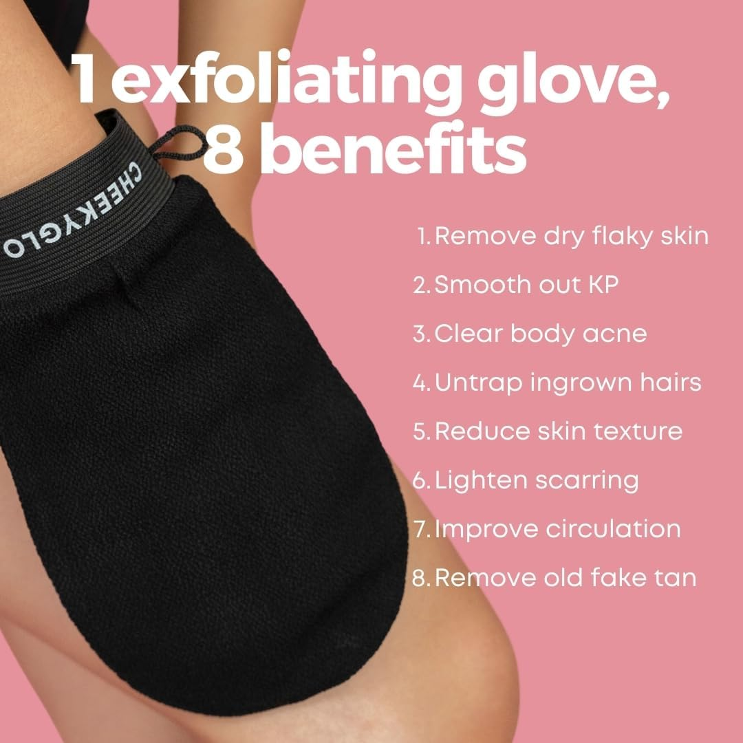 Cheekyglo Premium Exfoliating Glove (Black) | 100% Vegan Viscose Tradition Body Scrub Glove | Kessa Exfoliating Glove | Body Exfoliator | Self-Tan Removal | Keratosis Pilaris Exfoliation image number 4