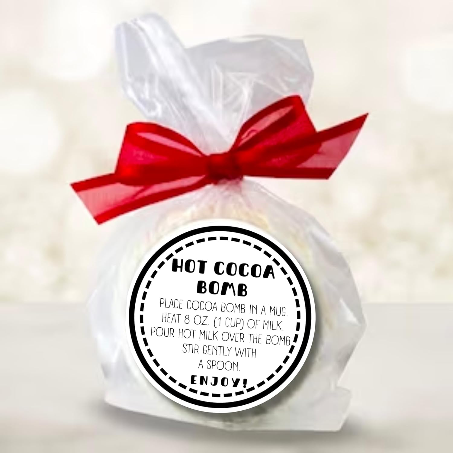 Hot Cocoa Bomb Stickers for Box | 250/Roll Bulk Packaging 2&rdquo; Label Tag Instructions Ingredients for Holiday Christmas Black and White Minimalist