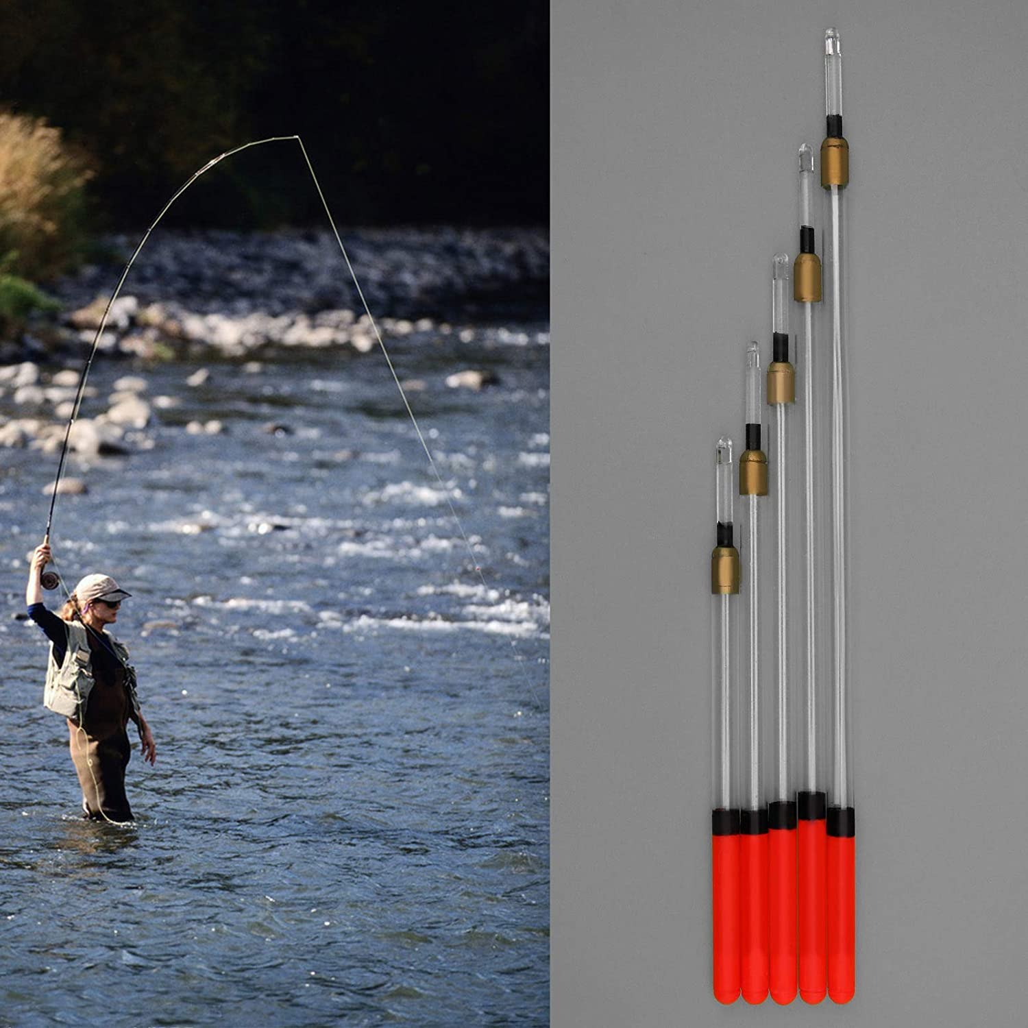 Emsea 20Pcs Fishing Tackle Clear Waggler Floats Kit 11-19Cm Plastic Hollow Fishing Floats image number 4