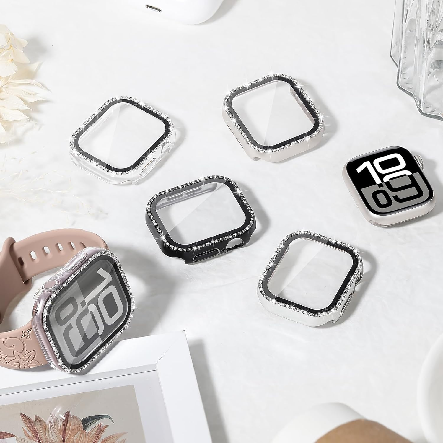 [2 Park] for Apple Watch Screen Protector 40Mm 44Mm 41Mm 45Mm 42Mm 46Mm,Crystal Diamond Bling Hard Case Protective Cover Frame with Tempered Glass for Apple Watch Case 11 SE3 10 9 SE 2Nd 8 7 6 5 4 image number 3