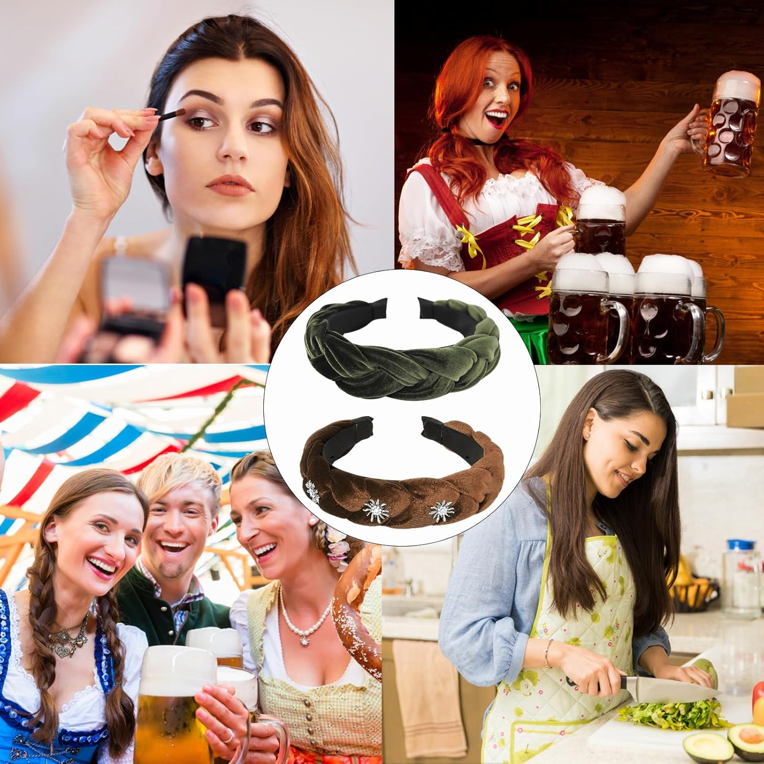 Pack of 2 Vintage Costume Headbands, Cross Braid Headband Dirndl for Make-Up, Face Wash, Headpiece, Oktoberfest Costume, Theme Party, Carnival image number 2