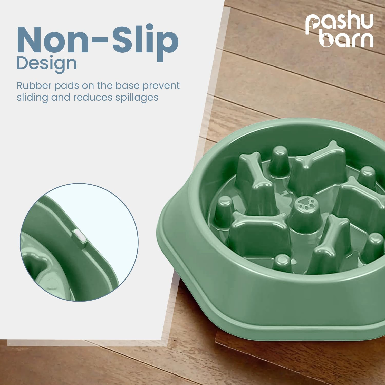 Pashu Barn Large 500Ml Slow Feeder Dog Bowl - Interactive Pet Feeder Anti-Slip Base to Promote Healthy Eating, Reduce Overeating, Bloating, Vomiting, and Obesity - (Green)
