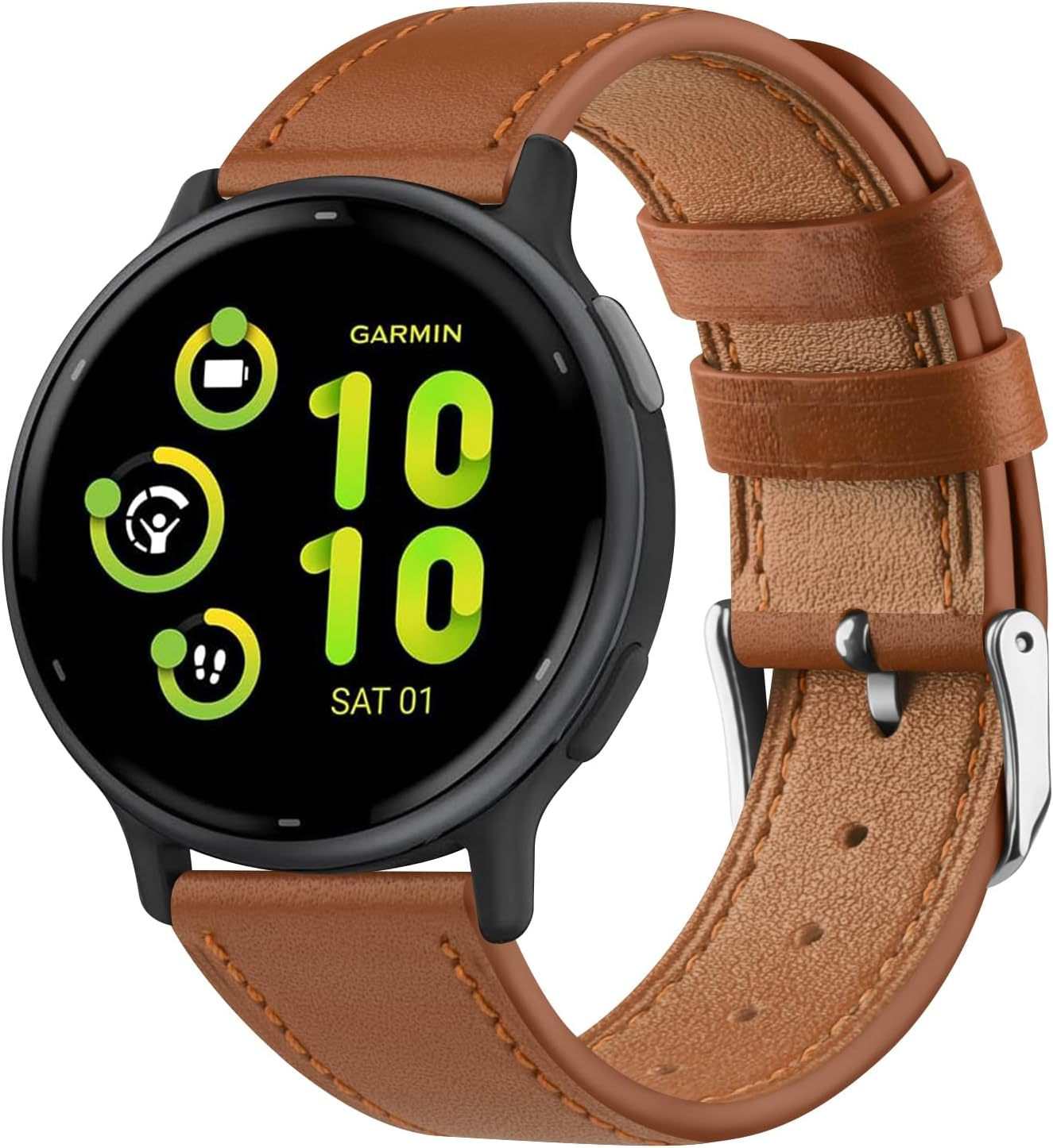 Leather Bands for Garmin Vivoactive 5 / Vivoactive 3 Watch Band, Garmin Venu 2 plus Bands/Venu Sq/Venu Band Women Men, 20.5Mm Soft Leather Bands Replacement Straps for Garmin Vivoactive 5/Forerunner 645 / 245 Music Smart Watch