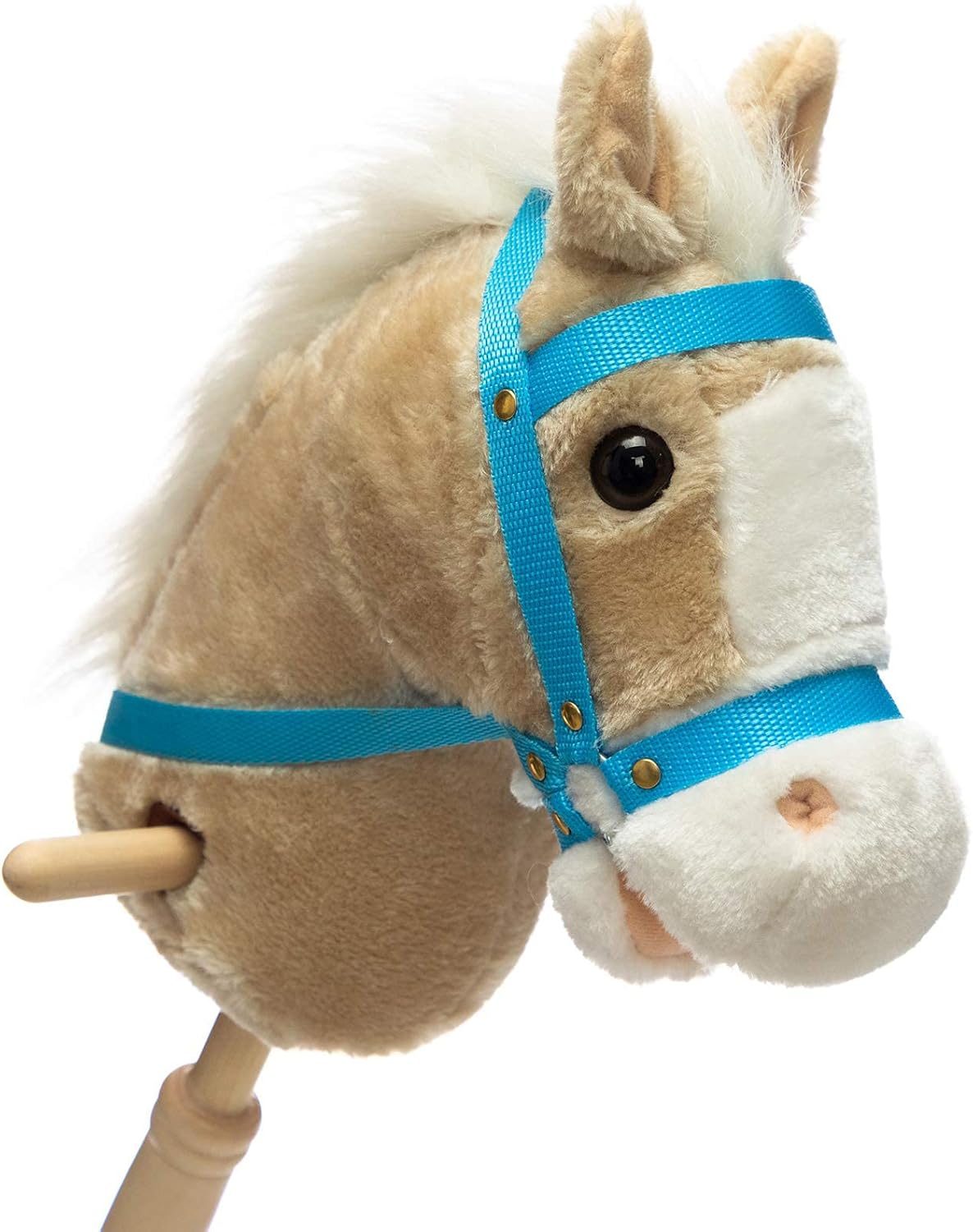 BEJOY Stick Horse with Wood Wheels, Hobby Horse Toy, Real Pony Neighing and Galloping Sounds Plush Toy Beige 36 Inches(Aa Batteries Required) image number 3