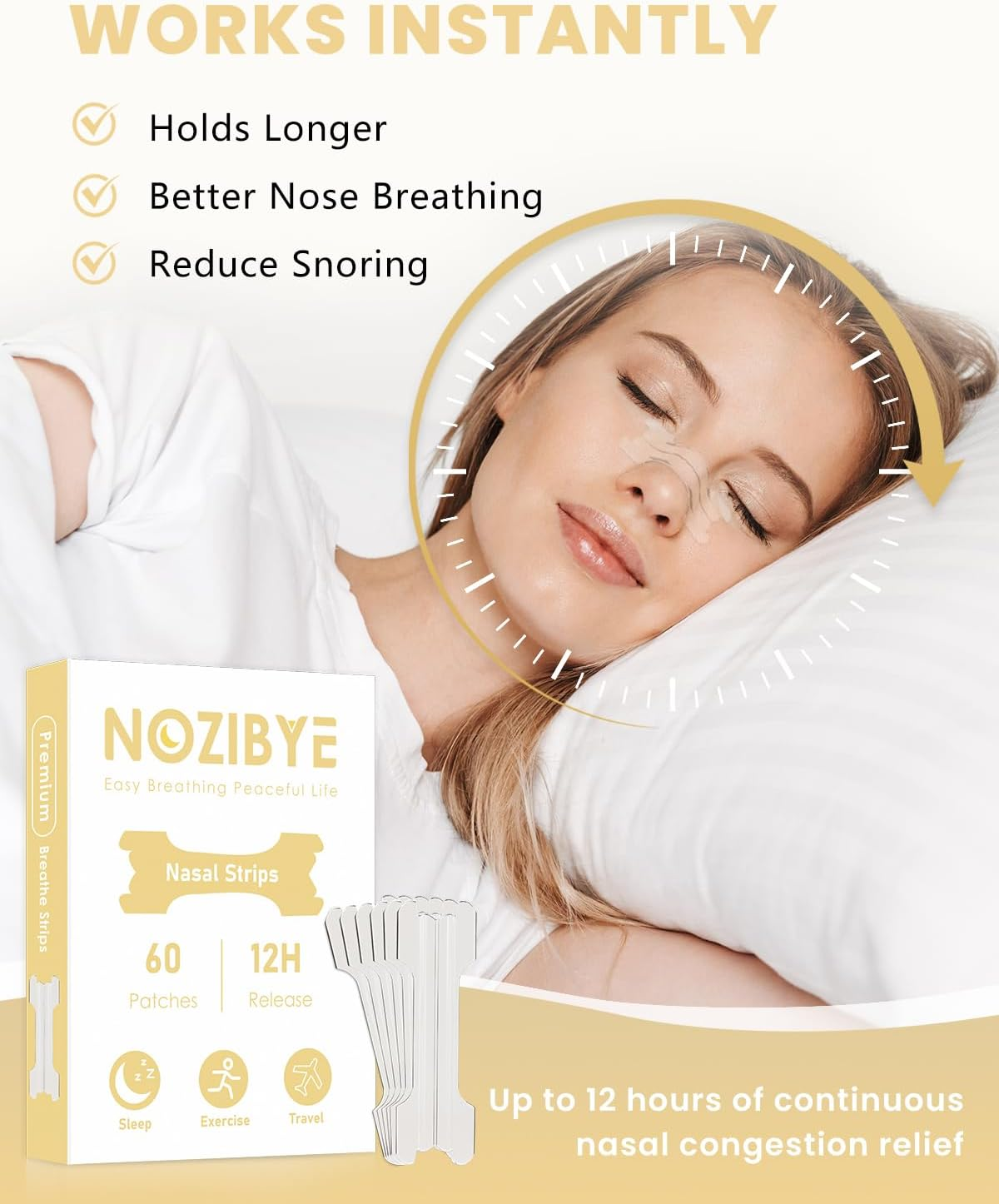 Nasal Strips, Nose Strips for Sleeping (60 Pack, Clear) - Breathe Strips - Clear image number 5
