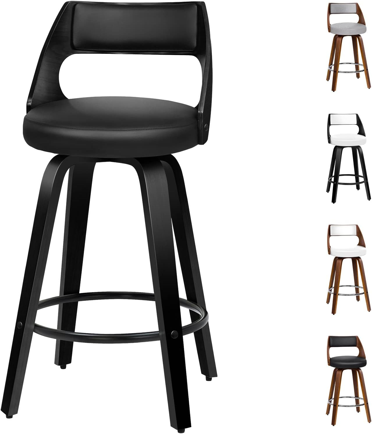 ALFORDSON Bar Stools 2X Swivel Kitchen Stool 65Cm Seat Height Wooden Counter Stool with Footrest and Adjustable Leg Levelers Leather Leather Dining Chairs for Home Bar Dining Room (Eden White)