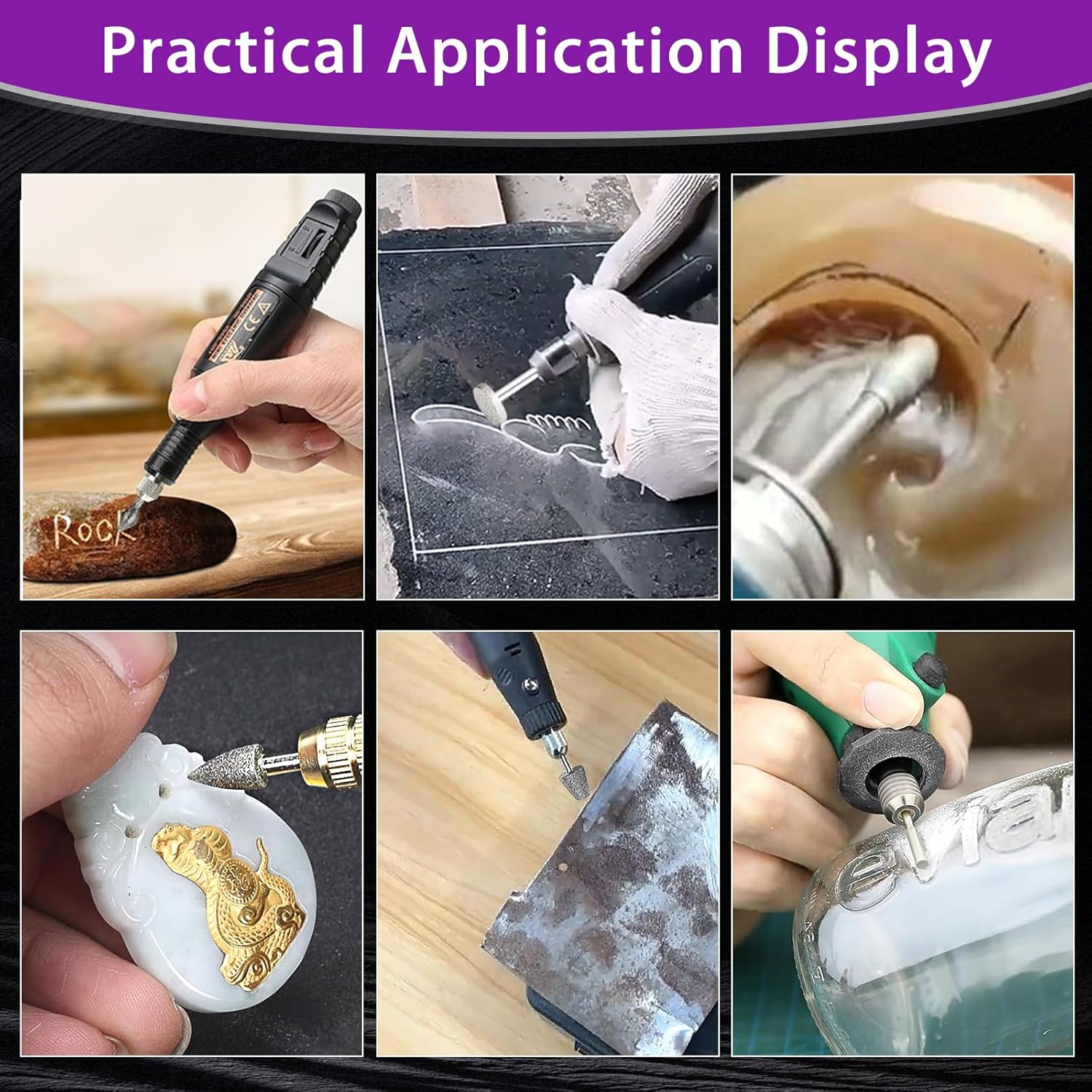 Diamond Grinding Bit Compatible with Dremel, 52Pcs Stone Carving Set Diamond Bits 1/8" (3Mm) Shank Polishing Kit for Stone Glass Ceramics Carving Polishing Grinding Etching image number 6