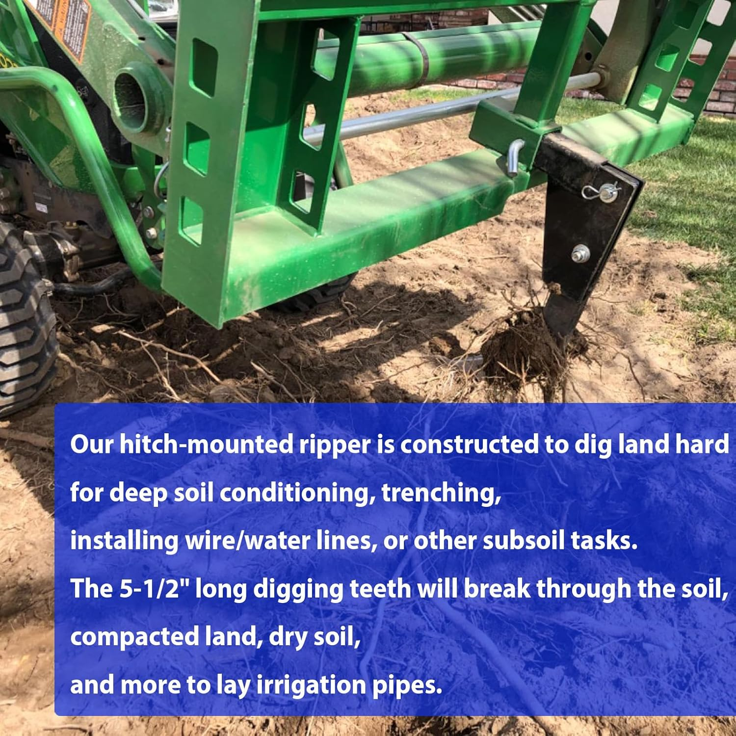 Hitch Mounted Trencher, Hitch Lawn Ripper for ATV/UTV Tractor, Adjustable 16" Trenching Shank Plow, Fits Heavy Duty Subsoiler, Tractor Plow, 3 Point Hitch image number 2