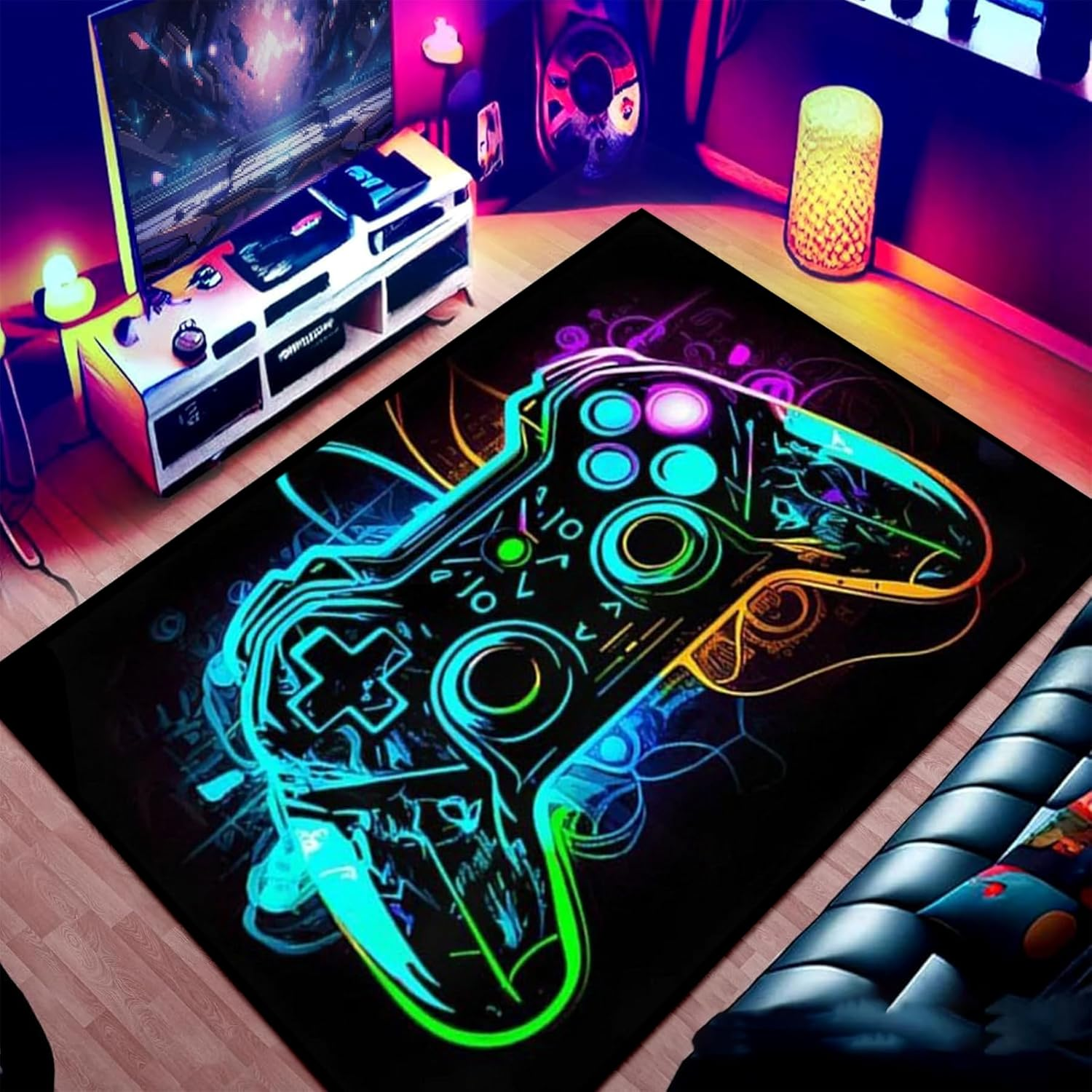 Gaming Rug for Boys Teen Room, Non-Slip 3D Colorful Gamer Area Rug Carpet, Large Video Games Controller Gamepad Play Mat for Playroom Bedroom Living Room Floor Decor (Color 7, 160X120Cm)