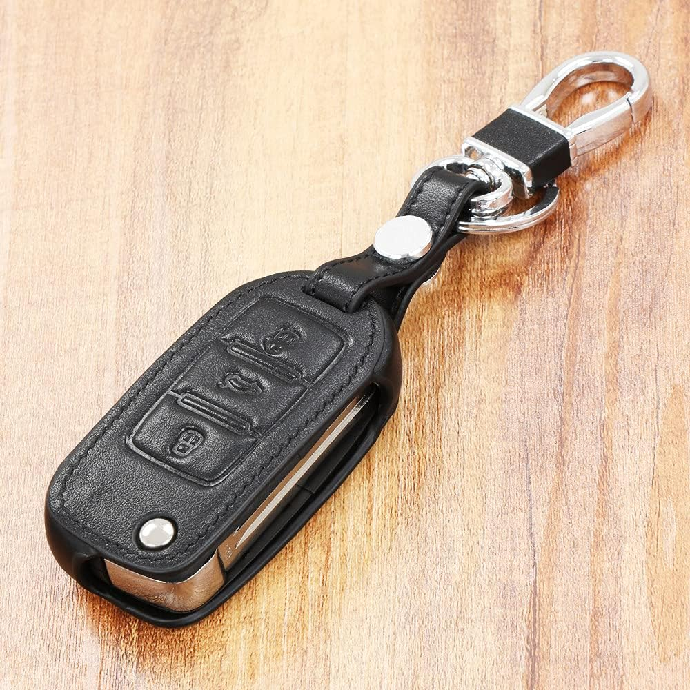 YJADHU Leather Men Women'S Key Holder Key Chain Car Key Case Cover, Fit for Volkswagen VW Jetta MK6 Tiguan Passat Golf 4 5 6 Polo Cc Bora Skoda,Black Black Line image number 6