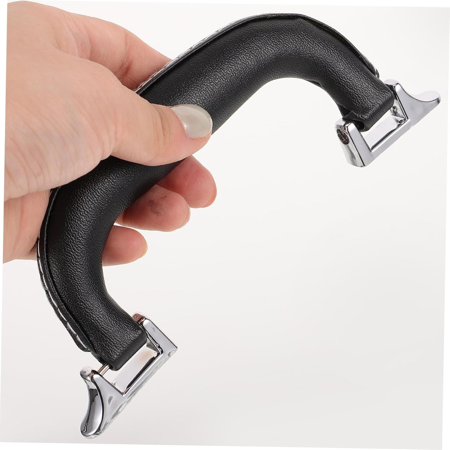 HORIALENCE 2Pcs Luggage Case Leather Handle Replacement Suitcase Grip Travel Accessories Black Leather Handle Silver Feet for Toolbox and Suitcase Carry Gear image number 6