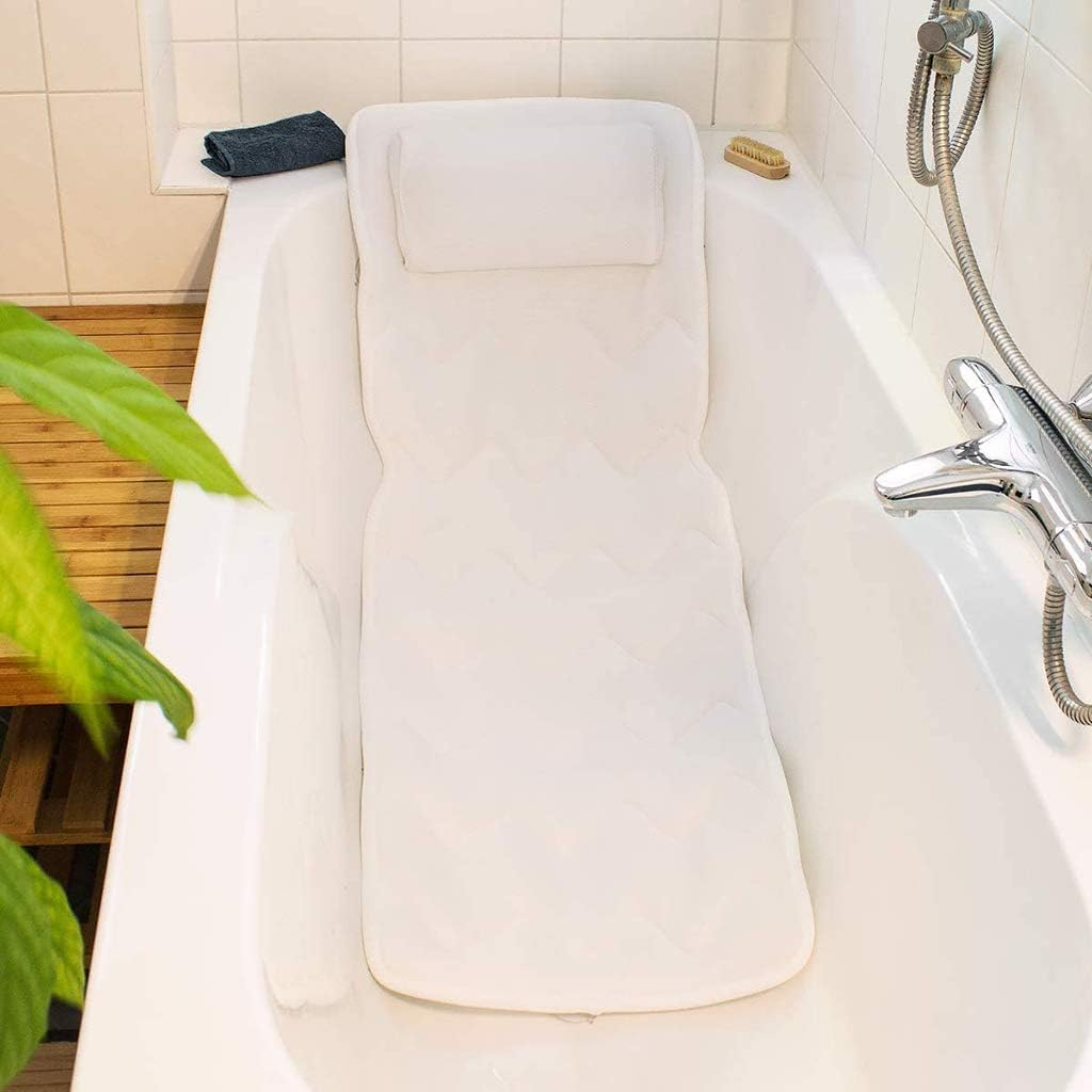 Bath Pillow, Full Body Bath Pillow, Bathtub Cushion Mattress with Non Slip Suction Cups Comfort Head Neck & Back Rest Support
