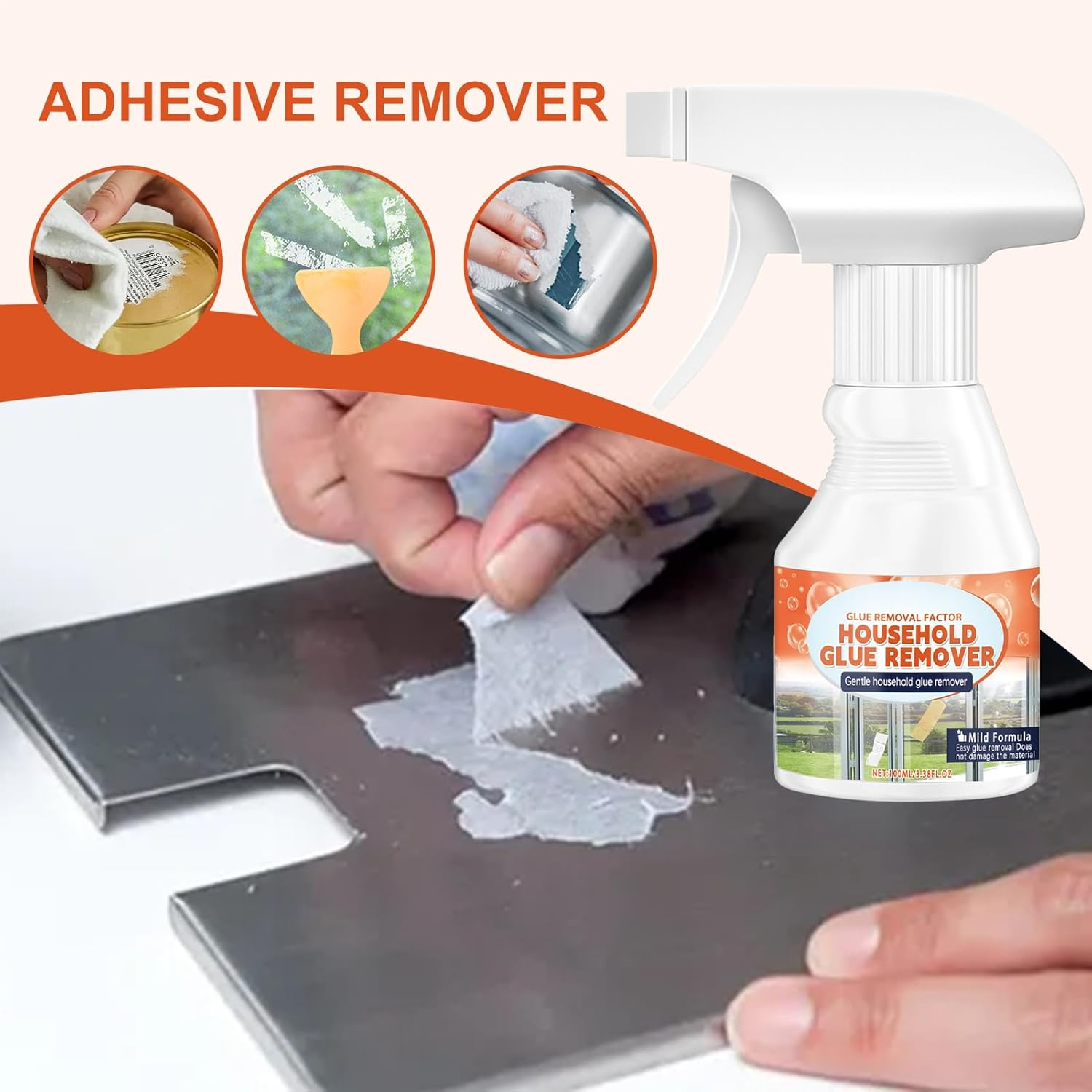 Wjnflqn Glue Gone Adhesive Remover | Labels Removal Solution | 100Ml Gentle Multipurpose Adhesive Remover for Tile Furniture Home Renovation Woodworking Wall Mirror Window Door Floor image number 2