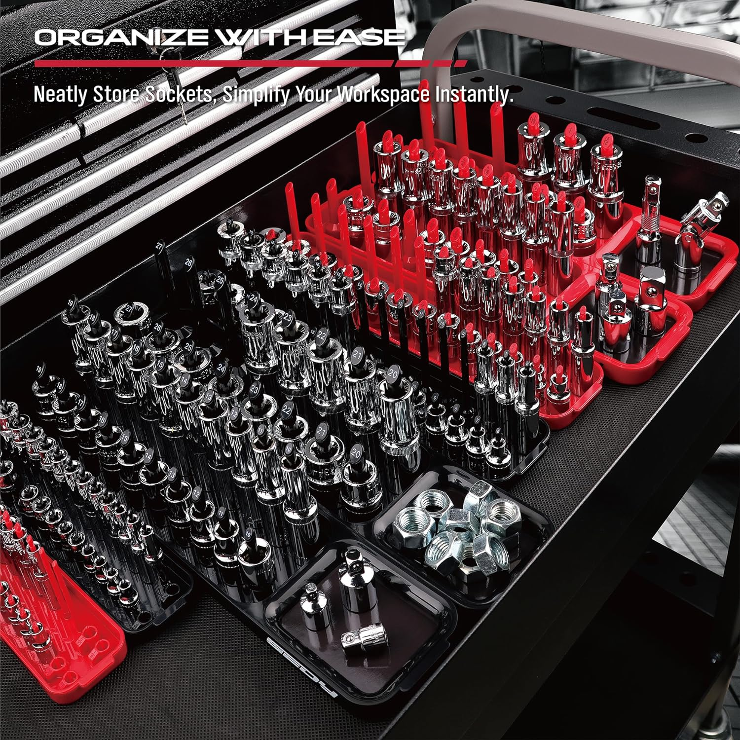 SEDY 8-Piece Socket Holder Tool Tray Organizer, Socket Storage Organizer Set for Toolbox Tools Trays Drawer 1/2 3/8 1/4 Inch Drive Socket Holder image number 5