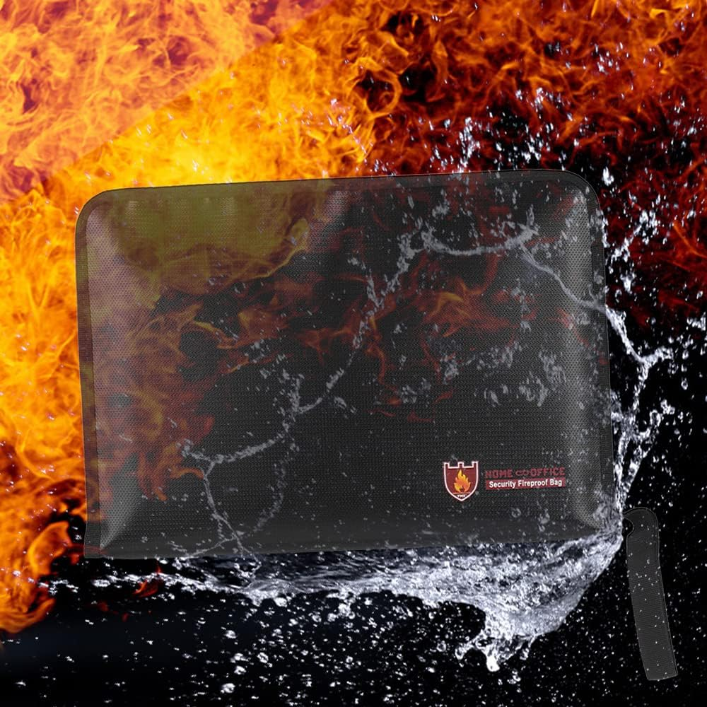 Fireproof Waterproof Safe Document Bags A4 Size Expandable File Folder Zippers 12 Pockets Accordian File Organizer for Cash Passport Photos Jewelry Legal Document Files Office Supplies ALKOY image number 5