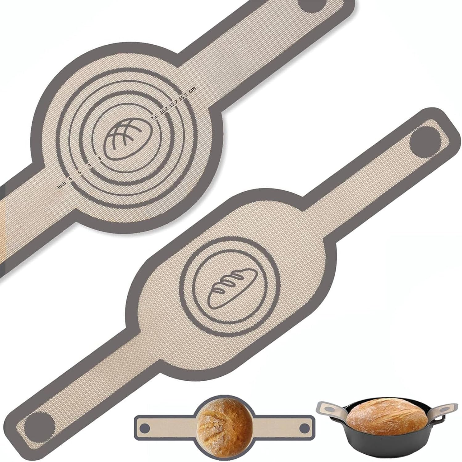 Silicone Bread Sling Oval and round - Non-Stick & Easy Clean Reusable Oval Silicone Baking Mat for Dutch Oven. with Long Handles Sourdough Bread Baking Mat Tools Supplier Liner (Gray) image number 4