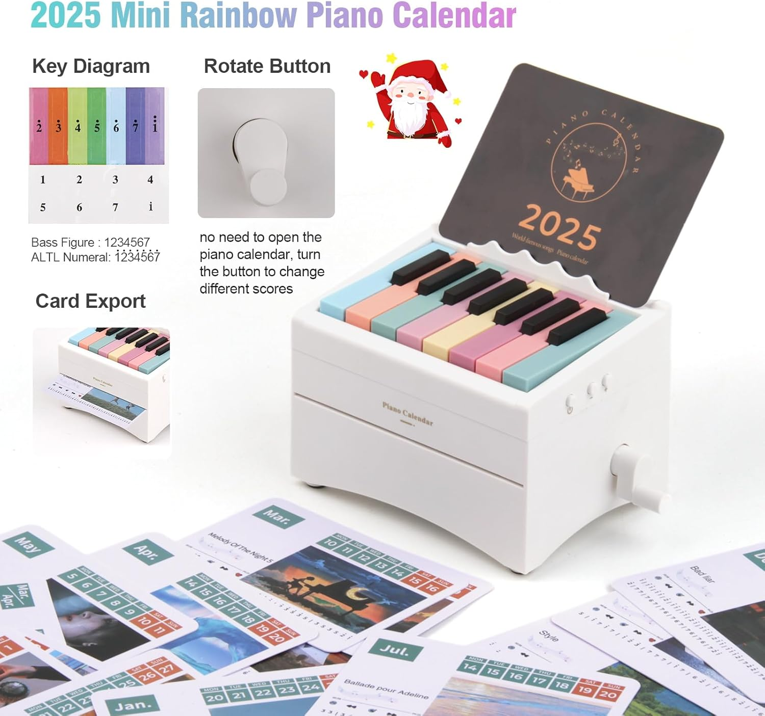 Playable Piano Calendar, Piano Calendar 2025 Desk Calendar, USB Rechargable Mini Piano Calendar with 52 Music Scores in 27 Cards, Home Decor image number 6