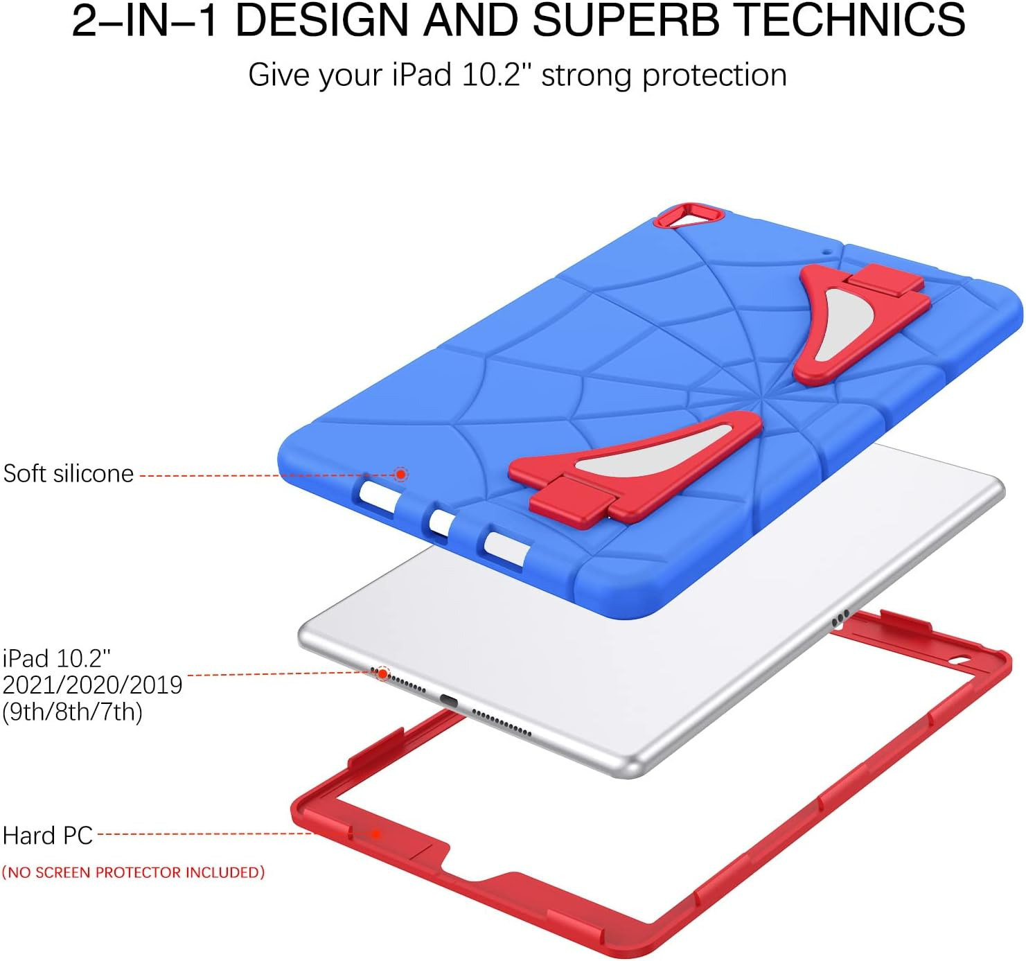 BENTOBEN Ipad 9Th Generation Case, Ipad 8Th Gen Case, Ipad 7Th Gen Case, Ipad 10.2 Inch 2021/2020/2019 Case, 2 in 1 Heavy Duty Rugged Shockproof Ipad 9Th 8Th 7Th Cases for Kids with Stand, Blue/Red image number 4