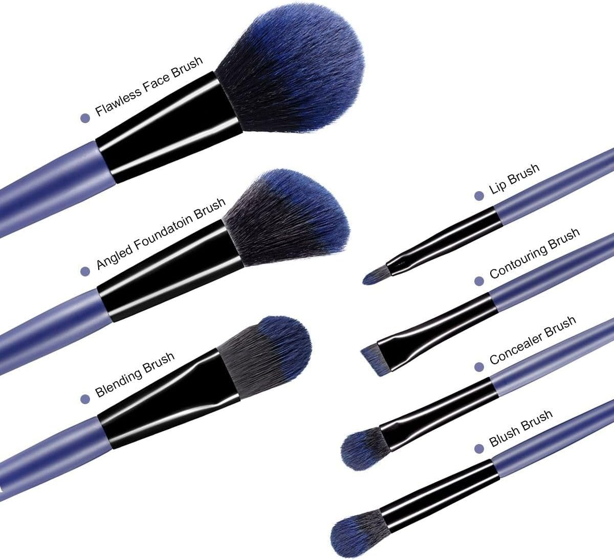 AUSWAY 7 Pcs Makeup Brushes Kit Cosmetic Eye Shadow Lip Liner Blending Beauty Set - Blue image number 2