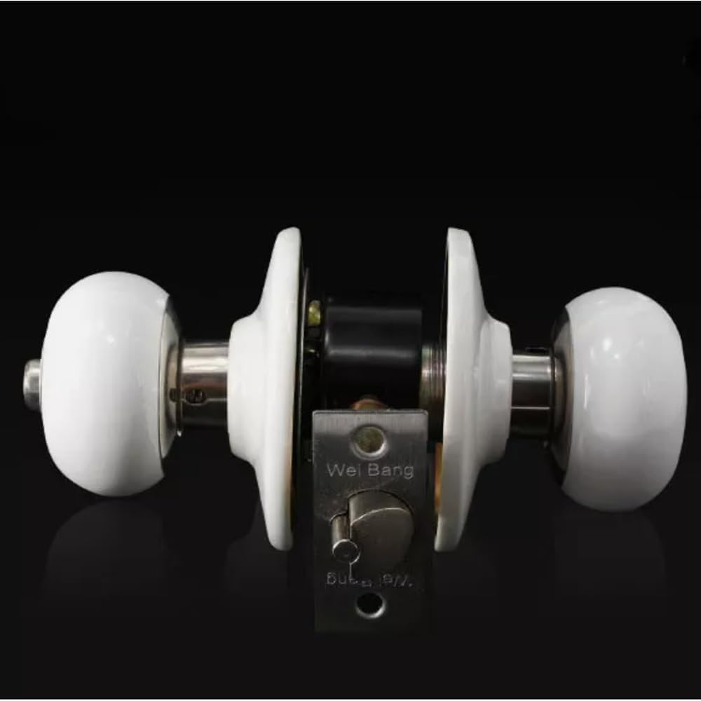 ZONADA Ceramic Door Knob Lock Set with Keys &ndash; White Vintage Style Interior Exterior Door Knobs for Bedroom, Bathroom, Kitchen, Laundry Room, Privacy Passage Entry Door Locking Handles image number 2