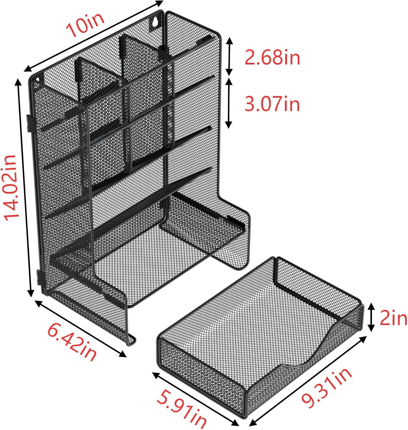 Pen Organizer for Desk, Multi-Functional Desk Organizer, Wall Mount Pen Holder with Drawer for School, Office, Home, Art Supplies, Black image number 2