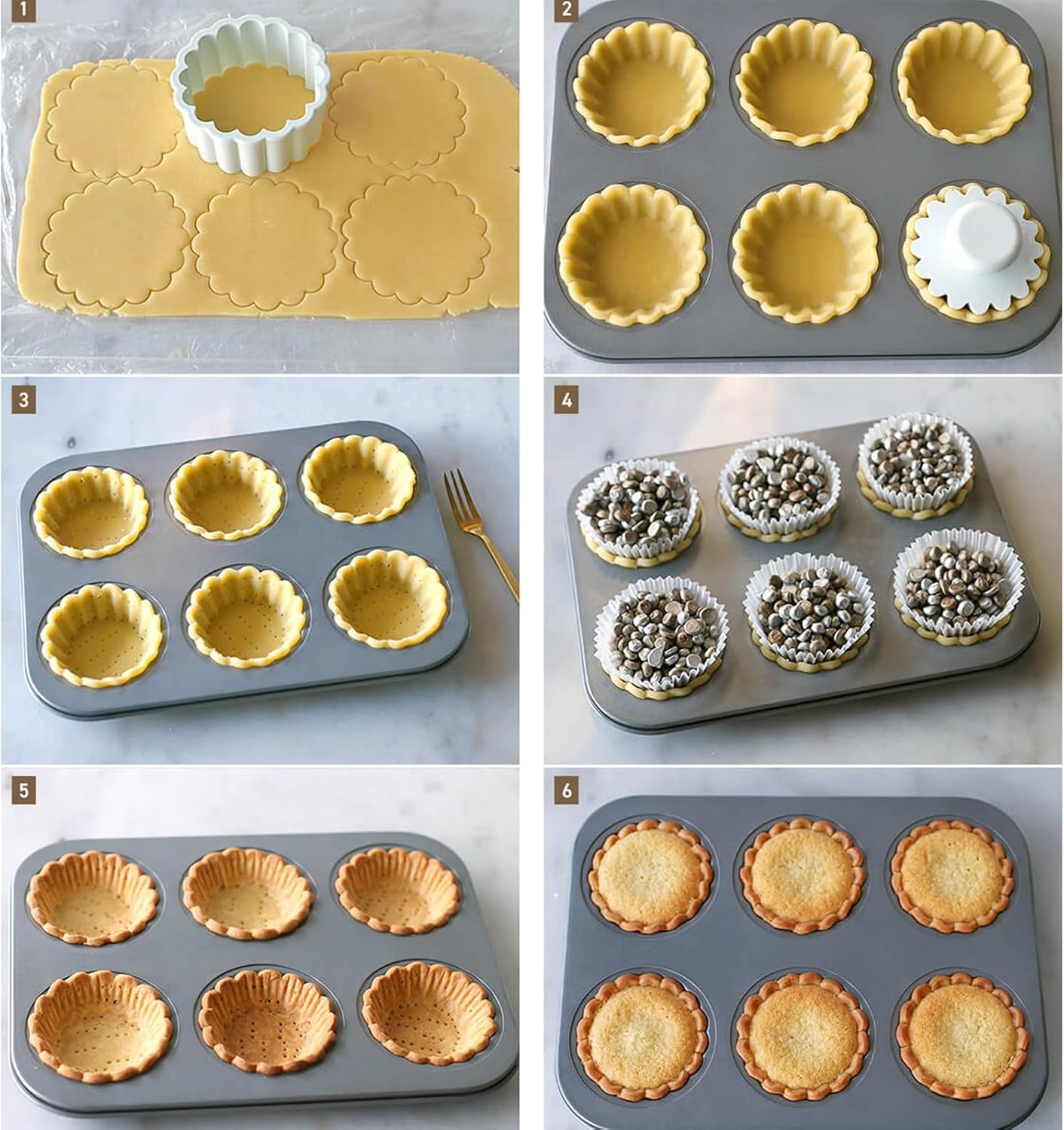 Sinsanye Mini Tart Pan, 2.75" Egg Tart Molds 6-Cavity Non Stick Fluted Mini Tart Mould, Reusable Quiche Bakeware Carbon Steel for Pies, Quiche, Cheese Cakes, Desserts image number 2