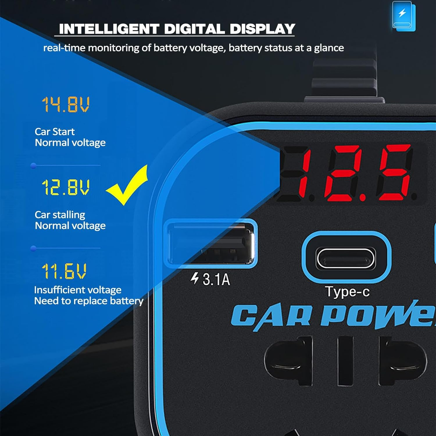 Car Charger Inverter | DC to AC Converter for Car,Car Inverter 12V24V DC to 220V AC Converter Vehicle Adapter Plug Outlet with 3.1A Dual USB Car Charger for Laptop Computer Borato image number 5