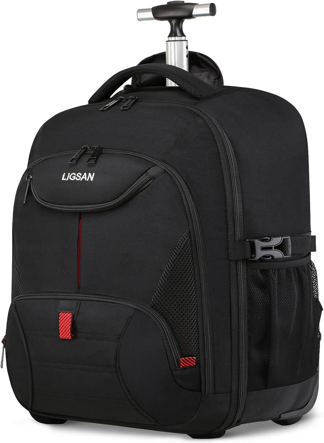 LIGSAN Travel Backpack with Wheels, 17Inch Wheeled for Men Women Rolling Laptop Bags on Wheels Waterproof Rucksack Cabin Bag Trolley Suitcase Business College School Bag, Black image number 3
