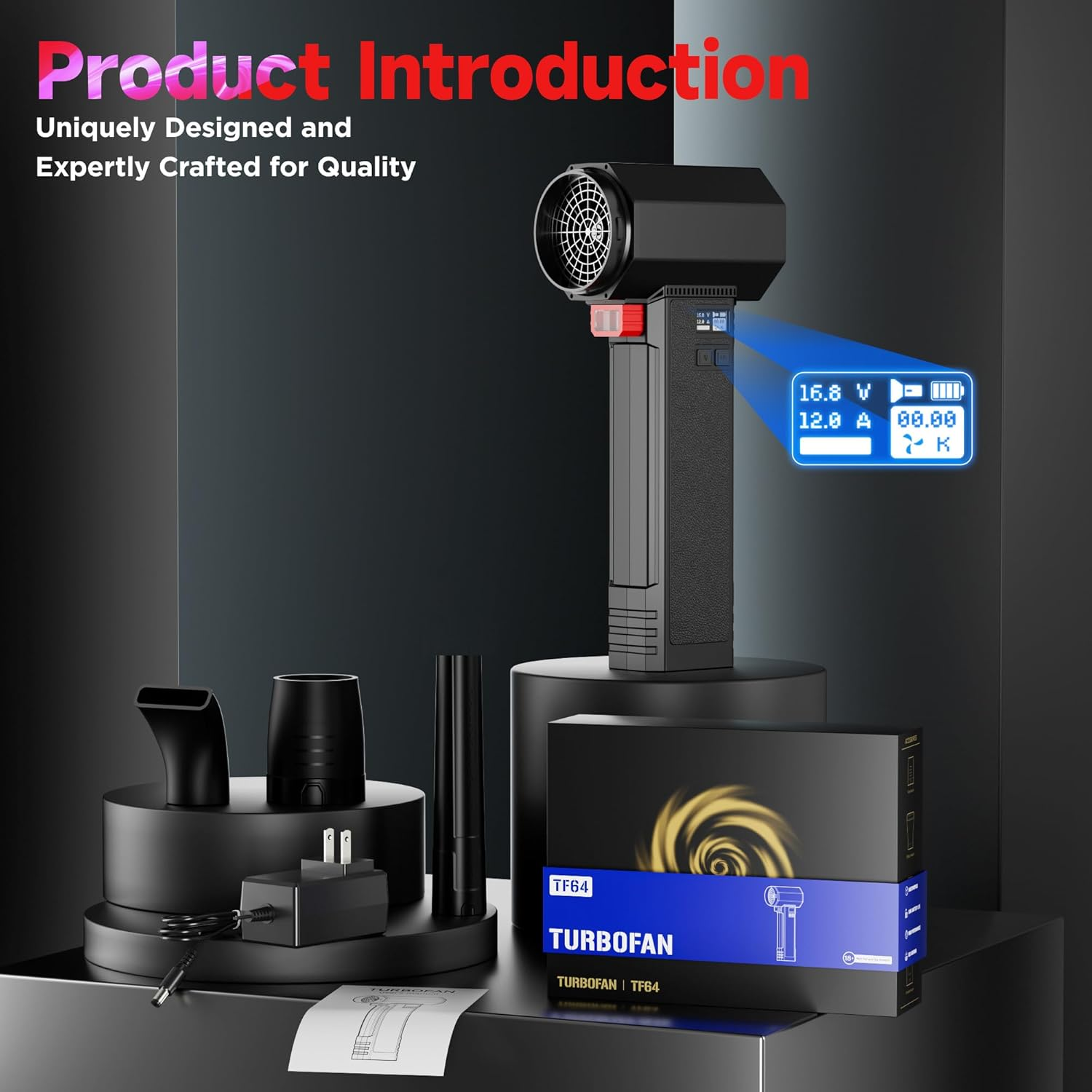 XOOPON Super Car Dryer Air Blower Turbo Fan,Instantaneous Thrust 1.4KG,4 Speeds Control,4000Mah Rechargeable Cordless Electric Leaf Blower,Powerful 64MM Turbo Fan with 3 Nozzles for Patio Cleaning image number 5