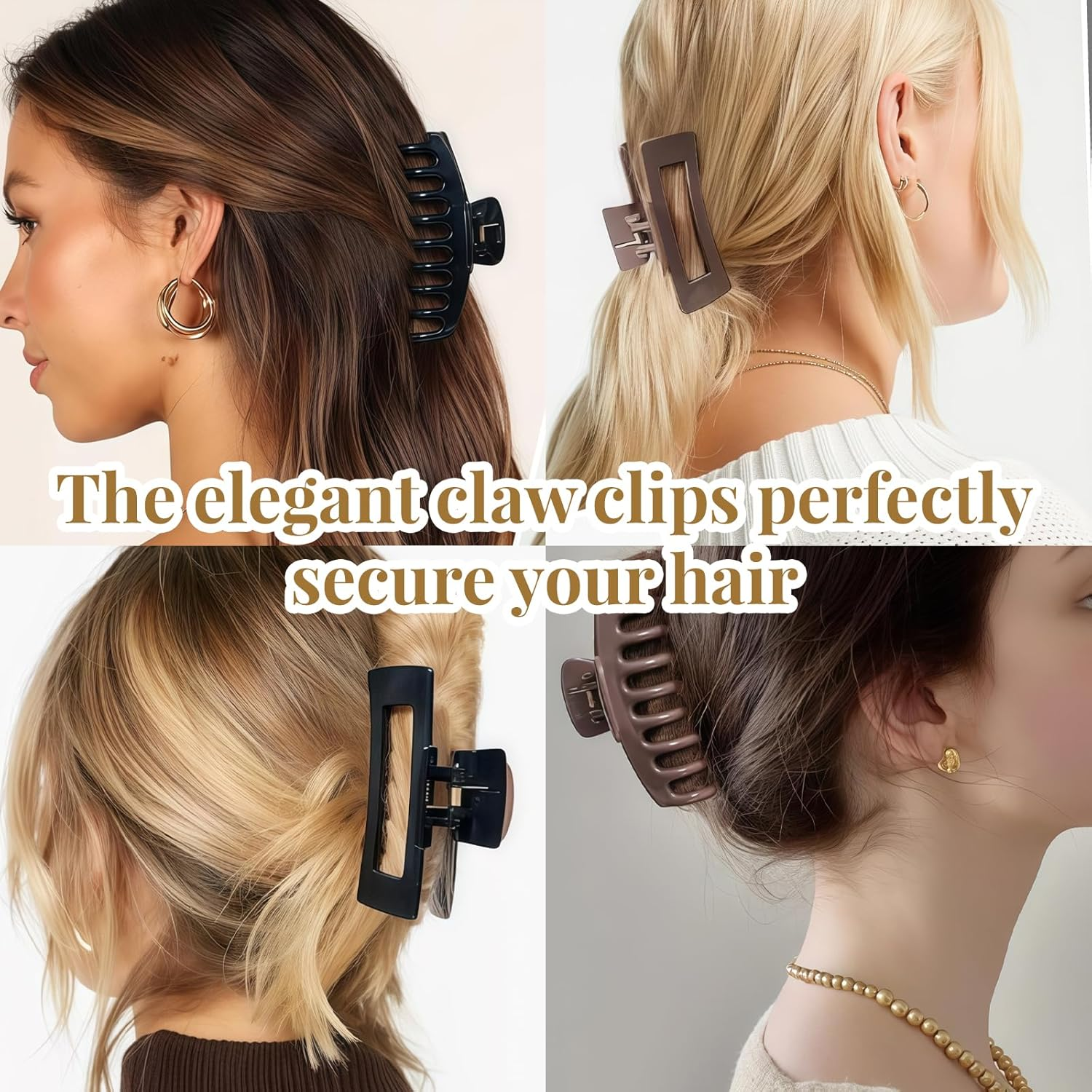 Auroriel 4 Pack Silicone Flexible Hair Claw Clips Non-Slip Large Bendable Claw Clips Soft Hair Clamps for Thin and Thick Hair Black image number 2