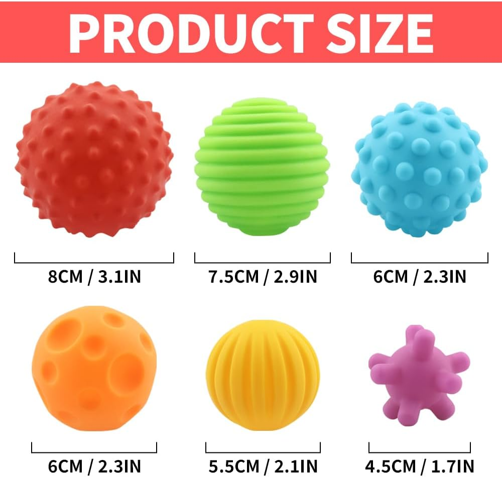 Caterbee Baby Ball Set 6 Packs, Textured Multi Sensory Balls Set Develop Baby'S Tactile Senses Toys for Infant Bath and Beach image number 1