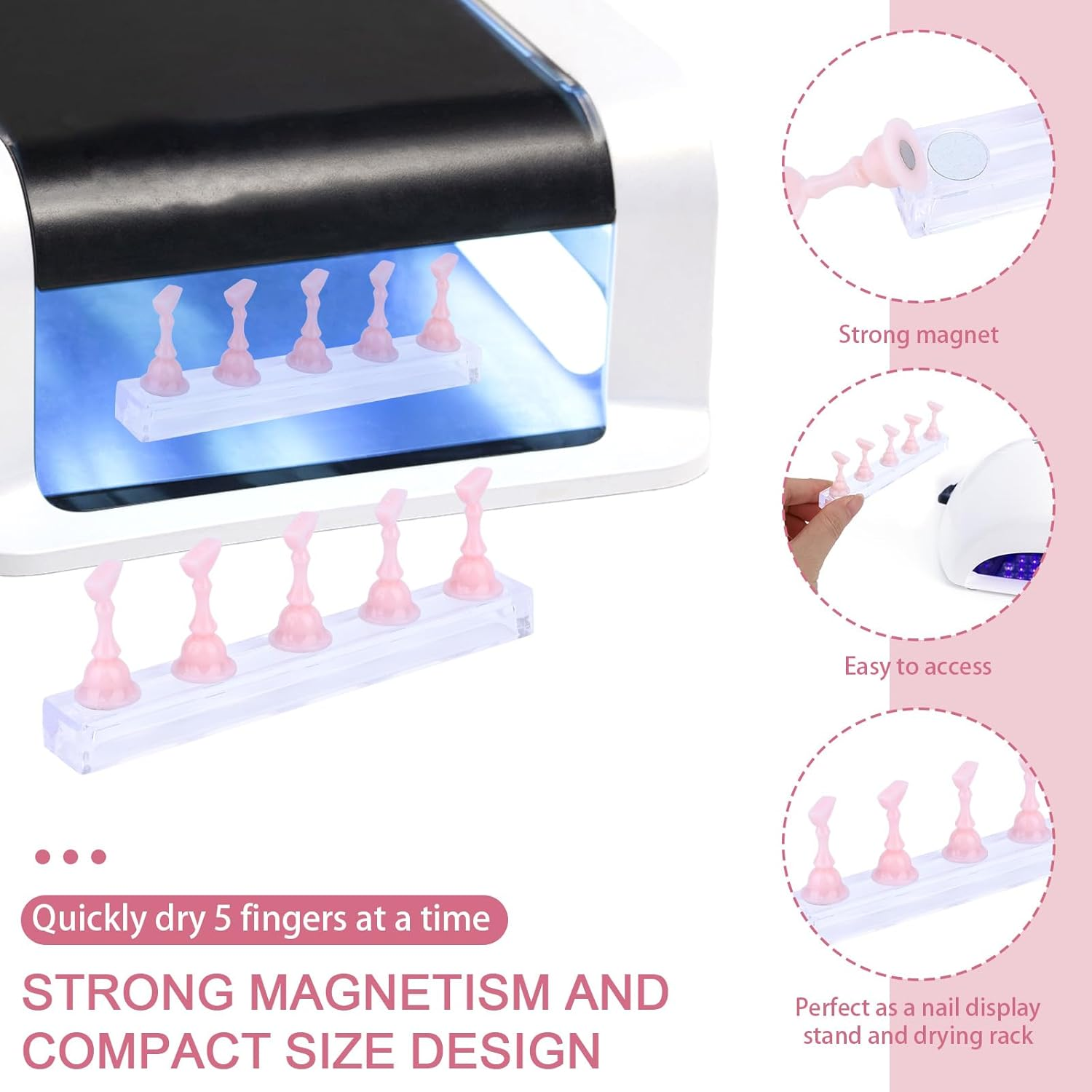 2 Set Nail Holder for Painting Nails, Acrylic Magnetic Base Fake Nail Display Stand for Press on with 100Pcs Double-Sided Adhesive Tape Home and Salon Manicure Training Tools image number 3