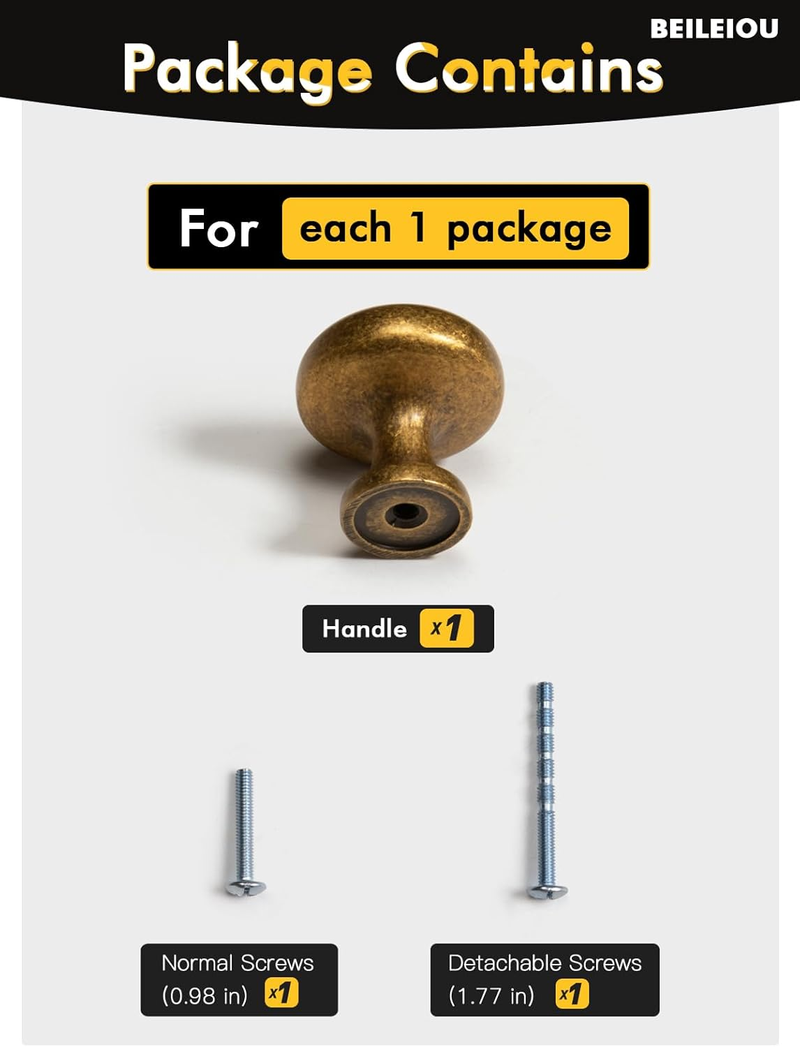 BEILEIOU Antique Brass Cabinet Knobs Classic Vintage Retro Drawer Knobs Kitchen Cupboard Bathroom Dresser Cabinet Bar Drawer Knobs Hardware Handles Zinc Alloy (5, Antique Brass, Knob) image number 3