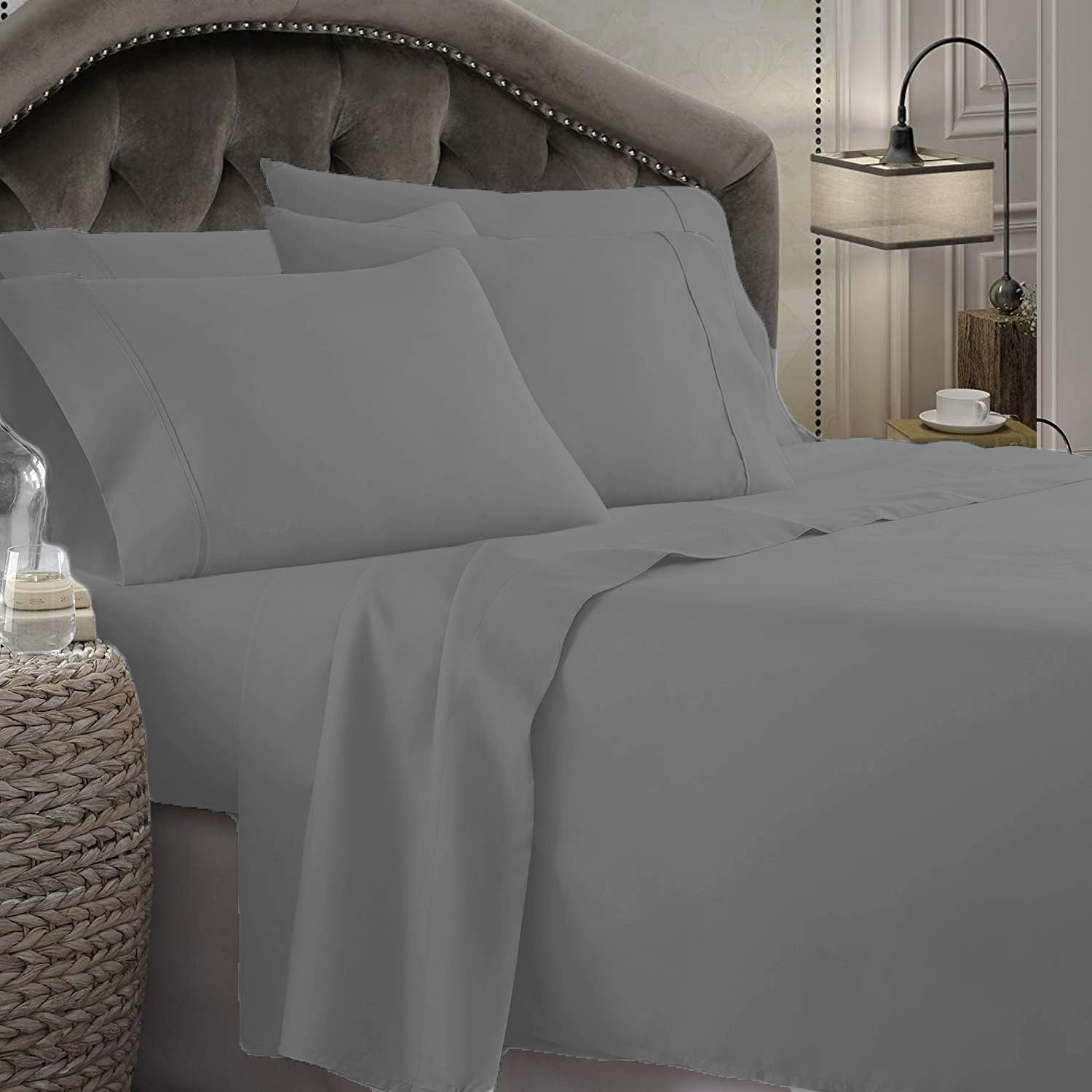 Kingtex 1800 Thread Count Ultrasoft Sheet Set, Queen, Light Grey image number 6