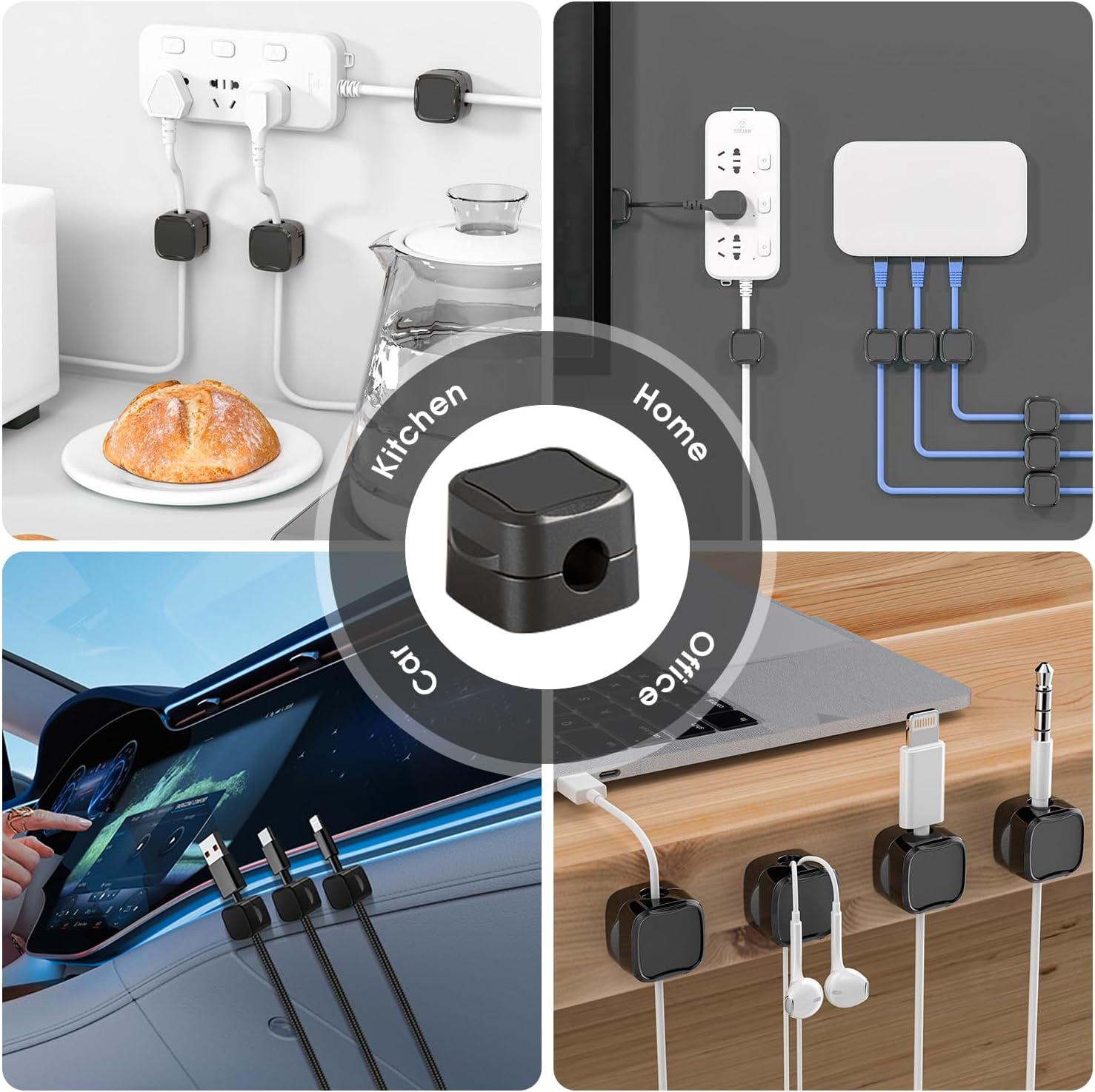 12 Pack Cord Organizer Holder, Magnetic Cable Clips Management, Strong Adhesive Phone Charging Cords Organizer, Hide or Organize Desk Cable Wire for Home,Office,Car,Desk,Nightstand (Black, 12PCS) image number 2