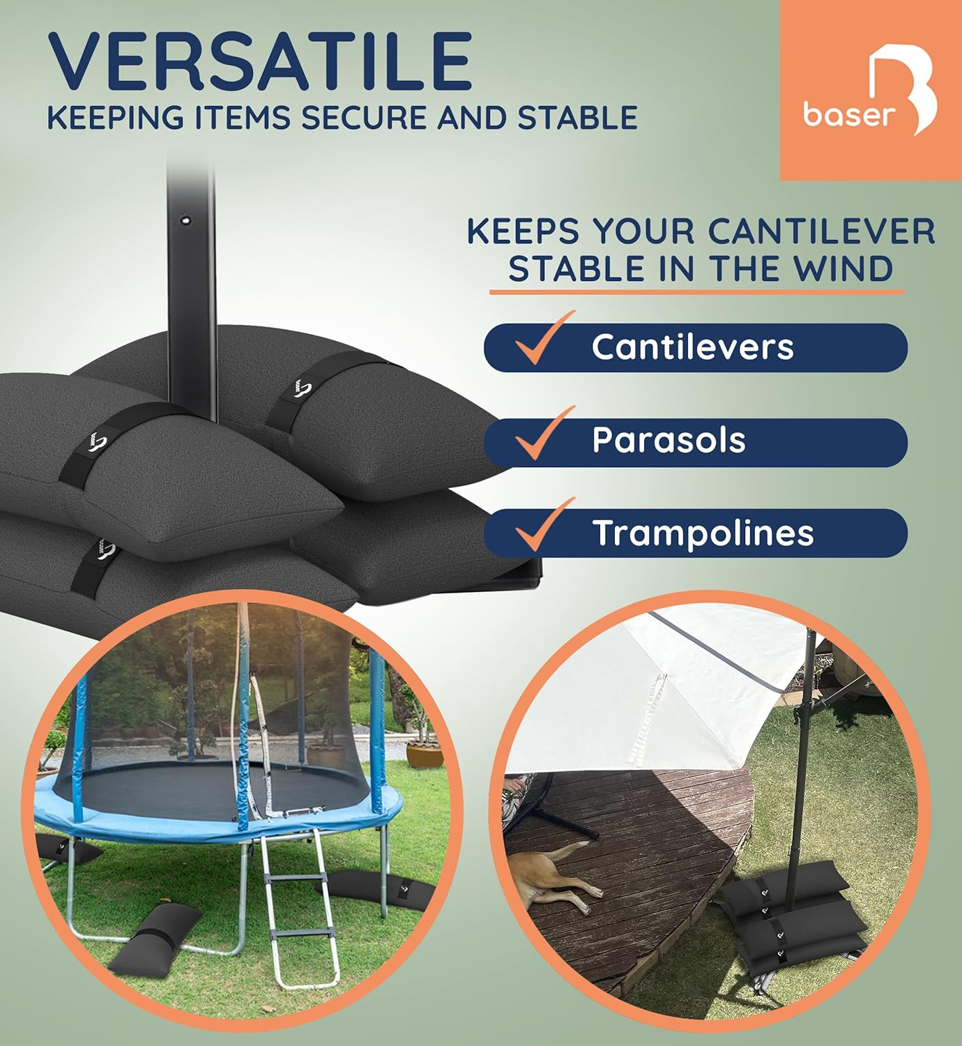 BASER - Outdoor Fillable Straight Sandbags, Fillable Weight Bags for Umbrellas, Cantilevers and Garden Accessories image number 4