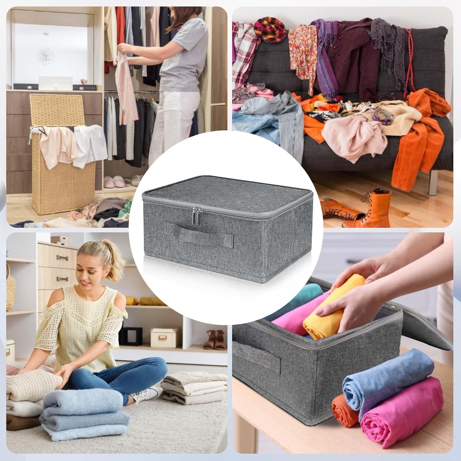 Euky Place Lockable Storage Box of Discreet Utility, Middle Gray Lock Box with Zipper and Handle, for Private Toys, Files Documents, Cards, Cash Accessories Foldable Fabric Clothing(38*25.5*16Cm) image number 5