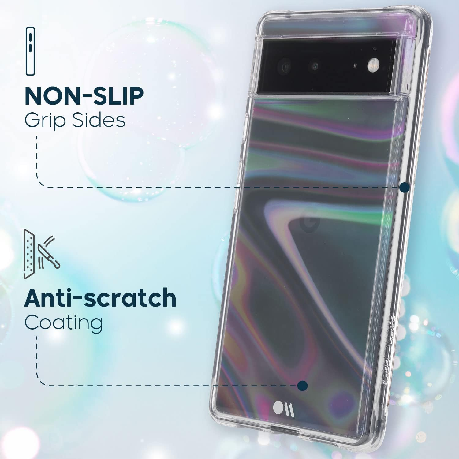 Case-Mate Soap Bubble Google Pixel 6 Case [10Ft Drop Protection] [Wireless Charging Compatible] Luxury Cover for Google Pixel 6 - Iridescent Swirl Effect, Anti-Scratch, Shockproof, Slim - Iridescent image number 6