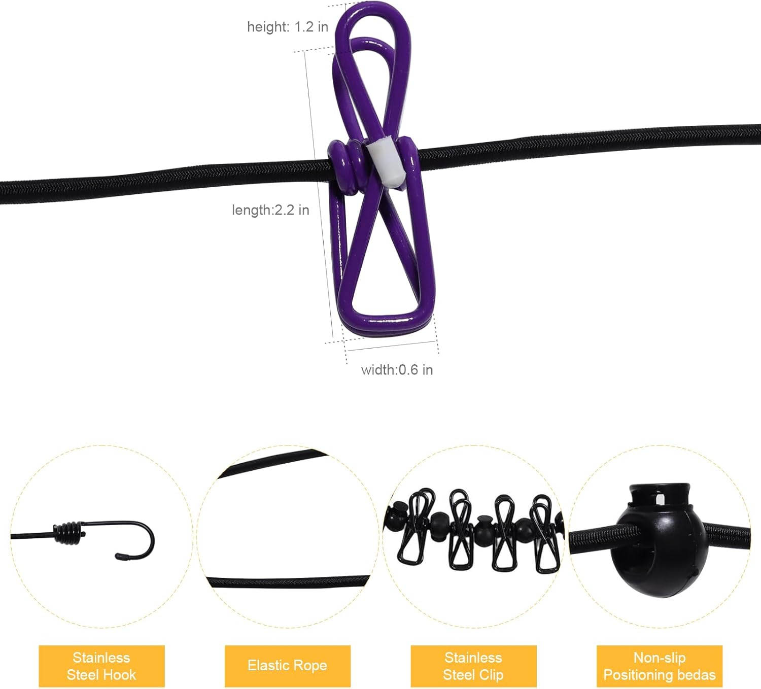 2 Pack Portable Clothesline Retractable Travel Clothesline with 12 Clothespins Outdoor Camping Accessories for Backyard, Vacation Hotel, Balcony Drying (Blue + Black) - Multicolour image number 6