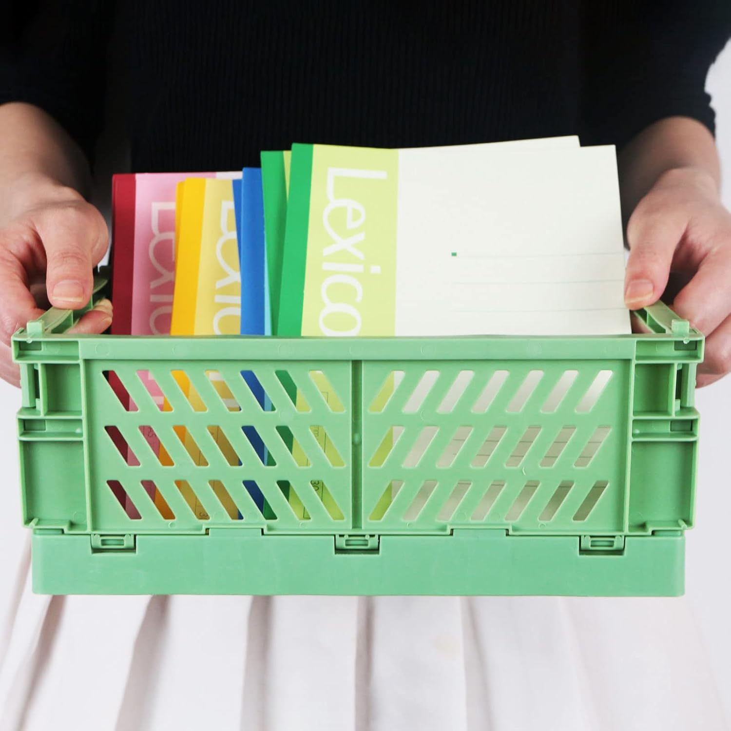 Tixill 2-Pack Mini Foldable Plastic Baskets for Organizing and Storage, Collapsible Storage Crate for Home Kitchen Bedroom Bathroom Office (5.9X3.8X2.2, Green) image number 1