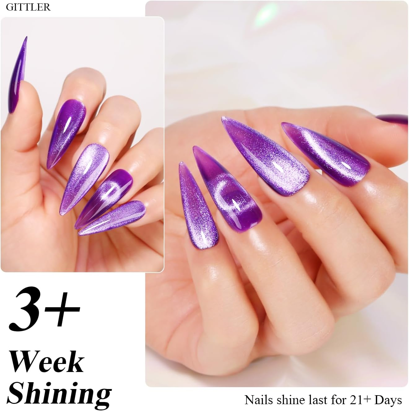 Imtiti Cat'S Eye UV Gel Nail Polish - 15 Ml Purple Glitter Holographic with Magnet - LED Magnetic Galaxy Glitter DIY Manicure Nail Salon - Neon Red image number 4