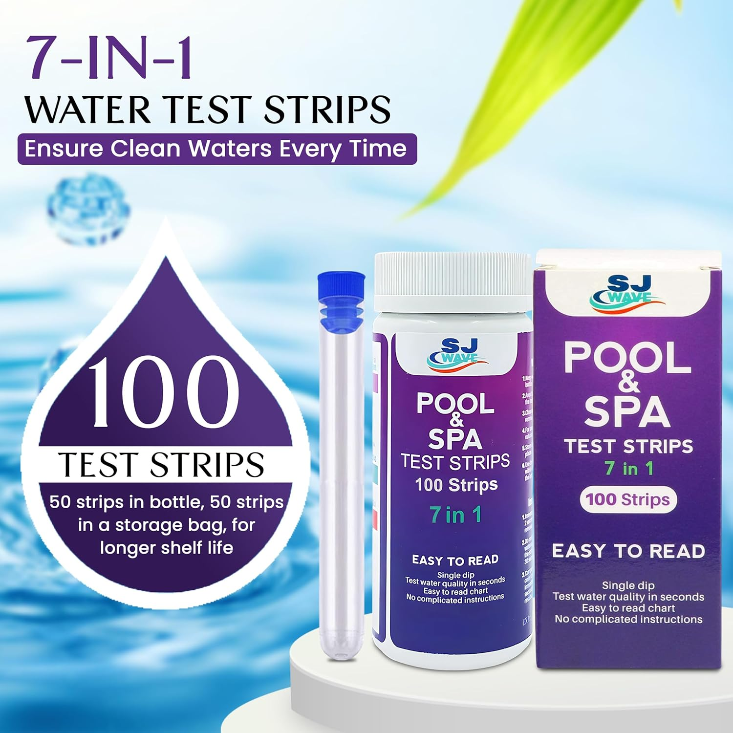 Pool & Spa Hot Tub Test Strips - 7 in 1 Pool & Spa Test Strips for Hot Tub Detects Ph, Chlorine, Bromine, Hardness, Alkalinity, Cyanuric Acid | Ph Test Strips | 100 Pool Testing Strips image number 2