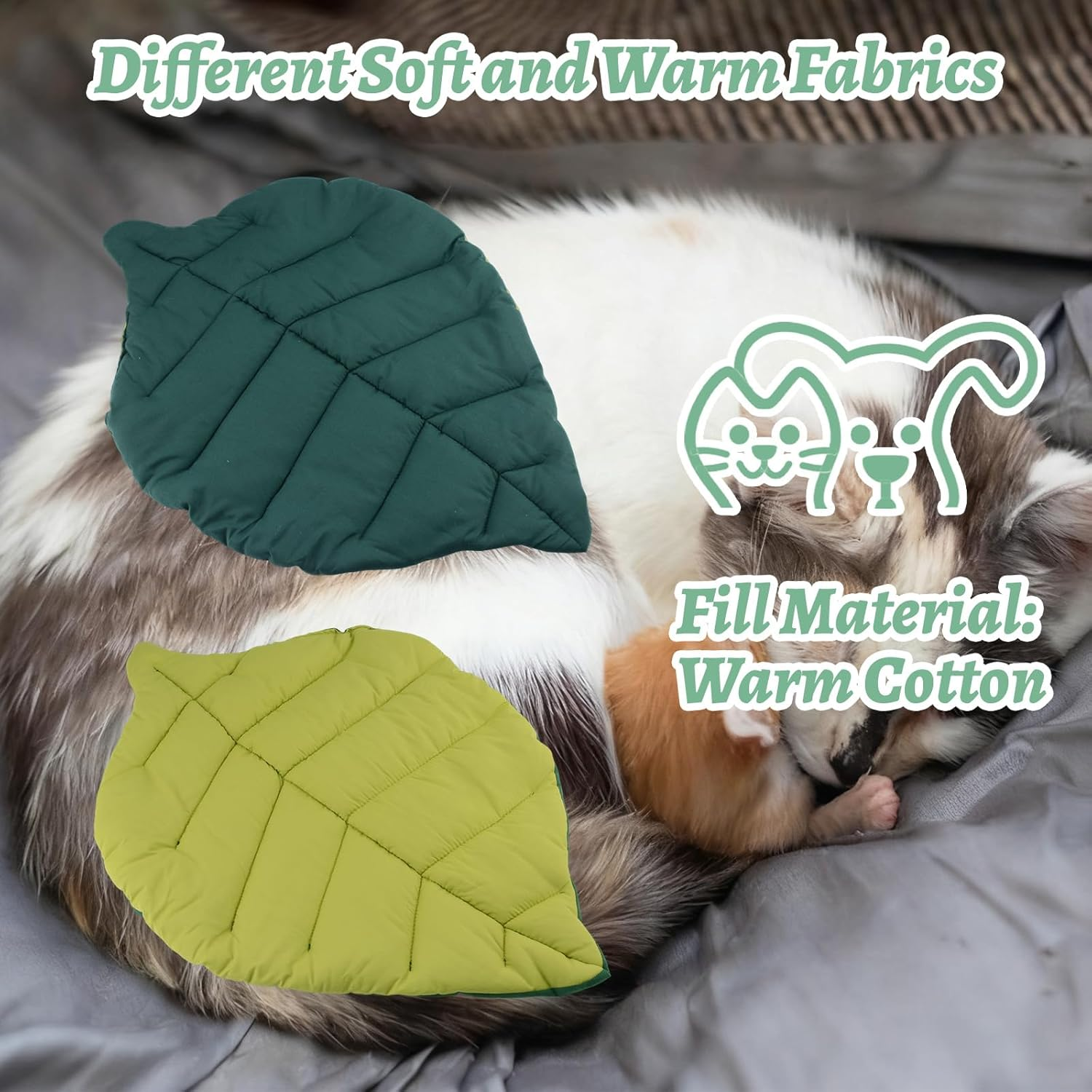 HACRAHO Cat Cooling Mat Pet Leaf Shaped Pad，Leaf Shaped Cotton Soft Warm Pet Pad Blanket for Indoor Bed Couch Sofa Floors Cat and Dog Warm Mattress (Green)