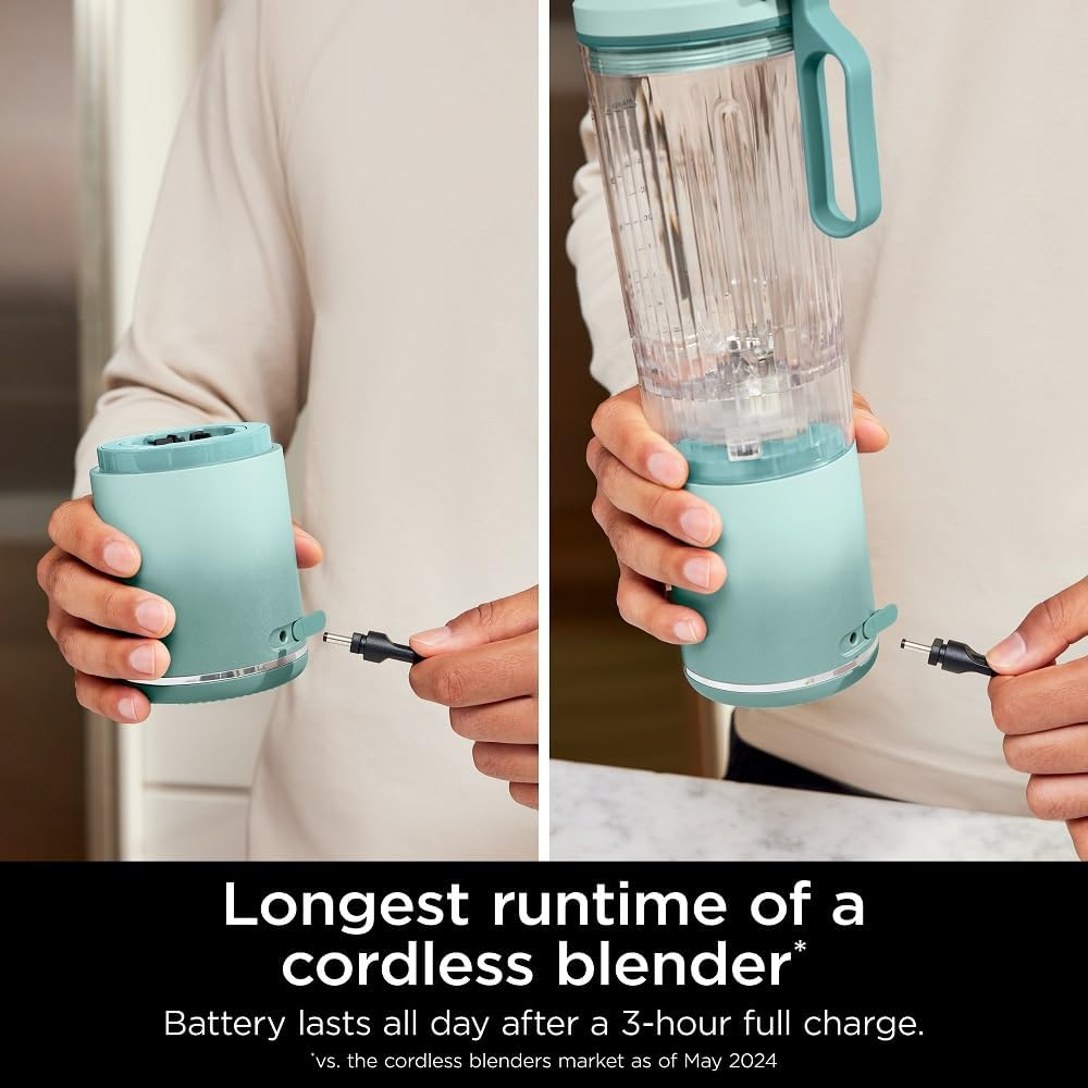 Ninja Blast Max, Portable Blender + Twist & Go, Personal Smoothie, Blend, Ice Crush, 3 Programs, Cordless, 22Oz Removable Vessel, Dishwasher Safe, Leakproof, Sea Glass, BC251MT image number 5