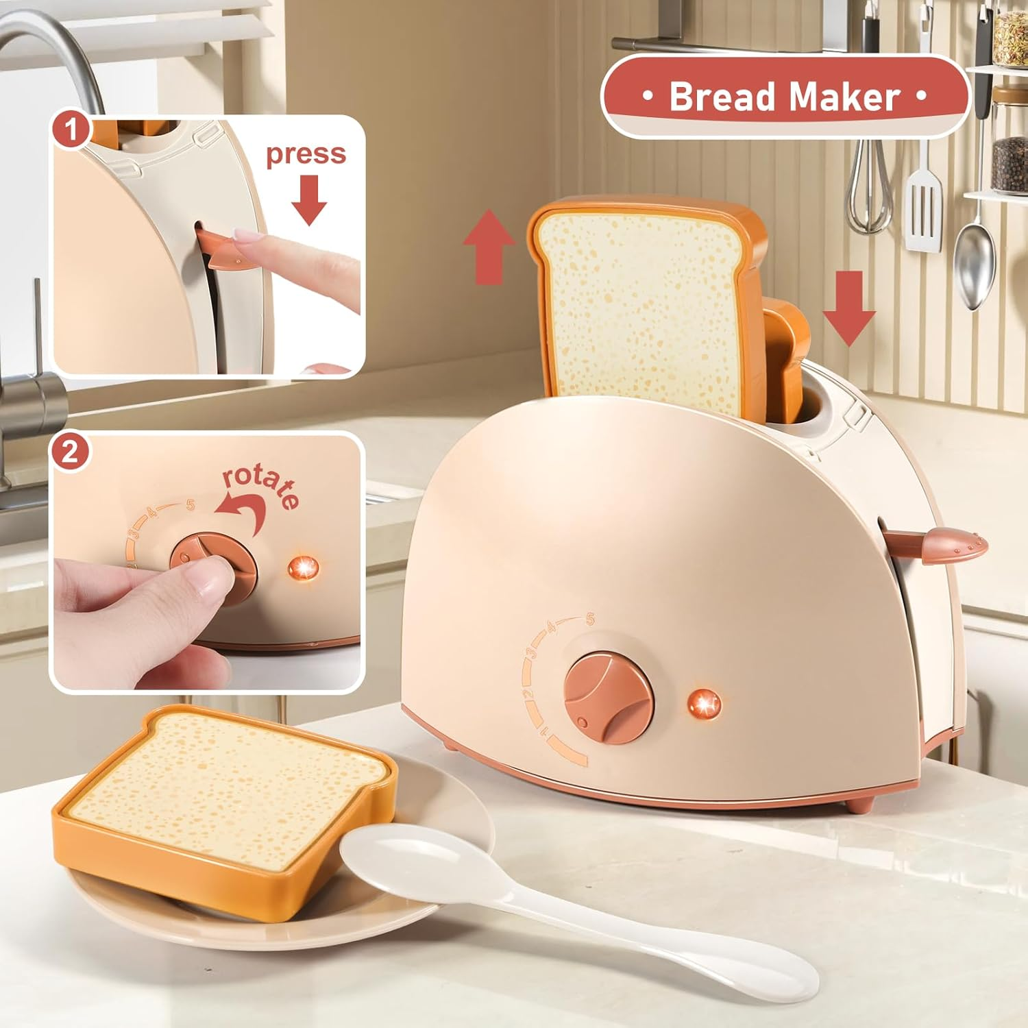 Play Kitchen Set with Coffee Maker, Mixer, Toaster and Blender and Accessories,Kids Toys for Age 3+ ,Boys Toys and Girls Toys image number 4