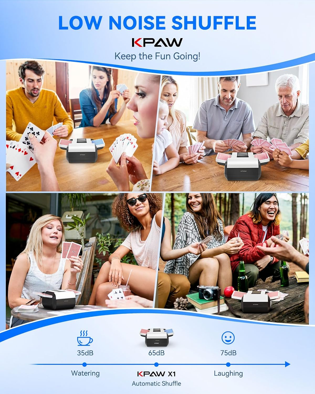 KPAW Automatic Card Shuffler Machine - 1-2 Decks Low Noise Shuffler, Rechargeable & Portable, One Press Shuffling, Automatic Card Shuffler for Texas Hold'Em, Skip-Bo, Poker, UNO, Phase 10 image number 3