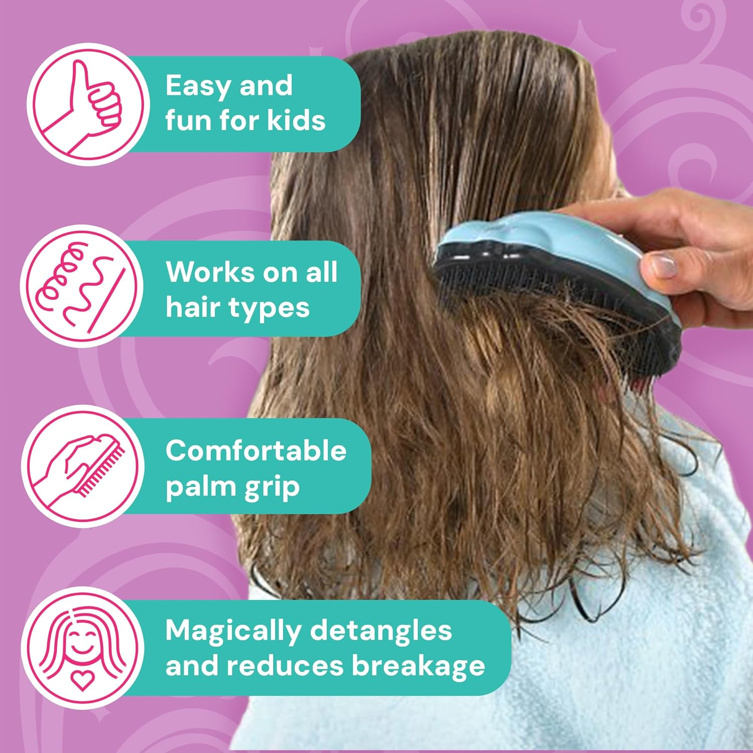 Knot Genie Supreme Detangling Hair Brush for Kids (Pop of Pink) | Perfect Detangling Brush for Curly Hair, Gently Separate Tangles, Leaves Hair Smooth and Shiny | the Pain Free Knot Detangler image number 1