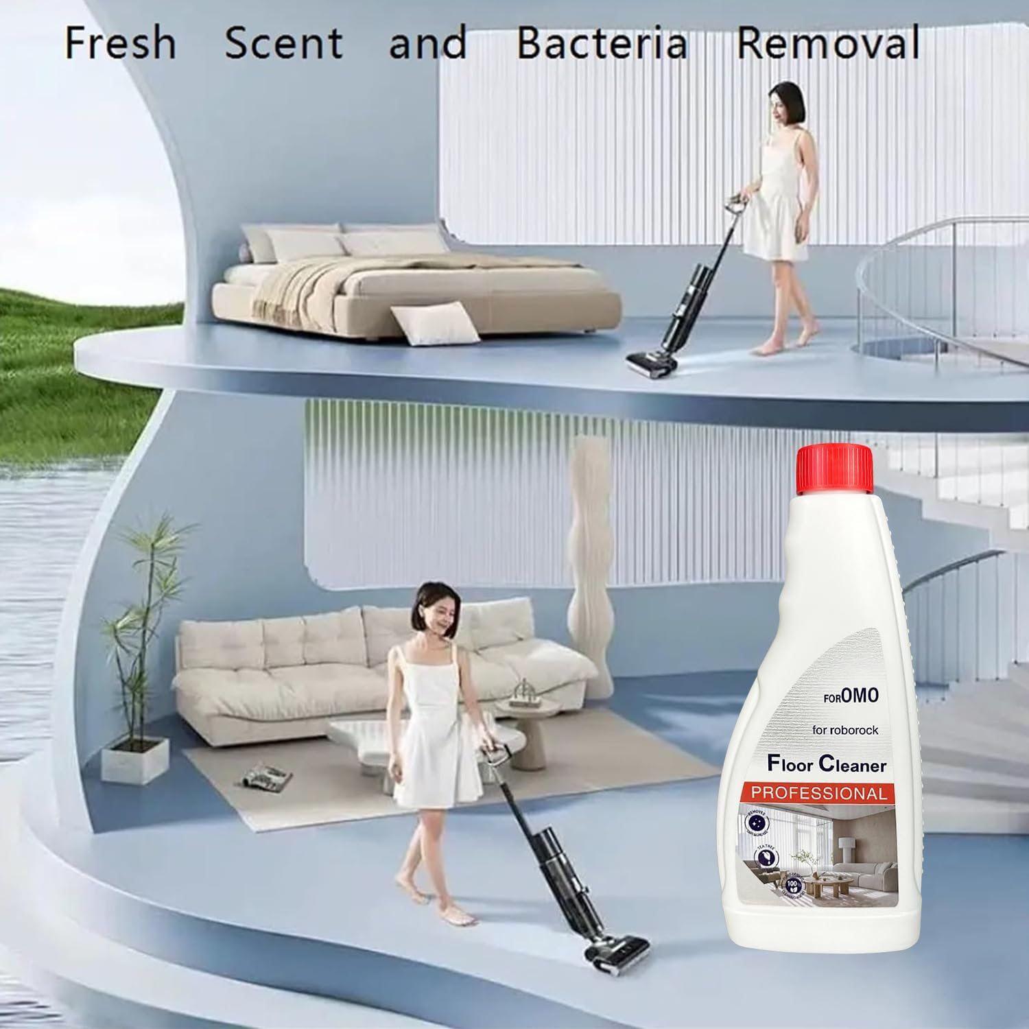 960Ml Floor Cleaning Solution, Compatible with Roborock Mopping Robots (S7, S8, Qrevo, Q7, Q8 Series), Sweeping Robot Cleaning Fluid for Multiple Floors, Pet & Kid Friendly, Anti-Stain& Fresh-Scented image number 4