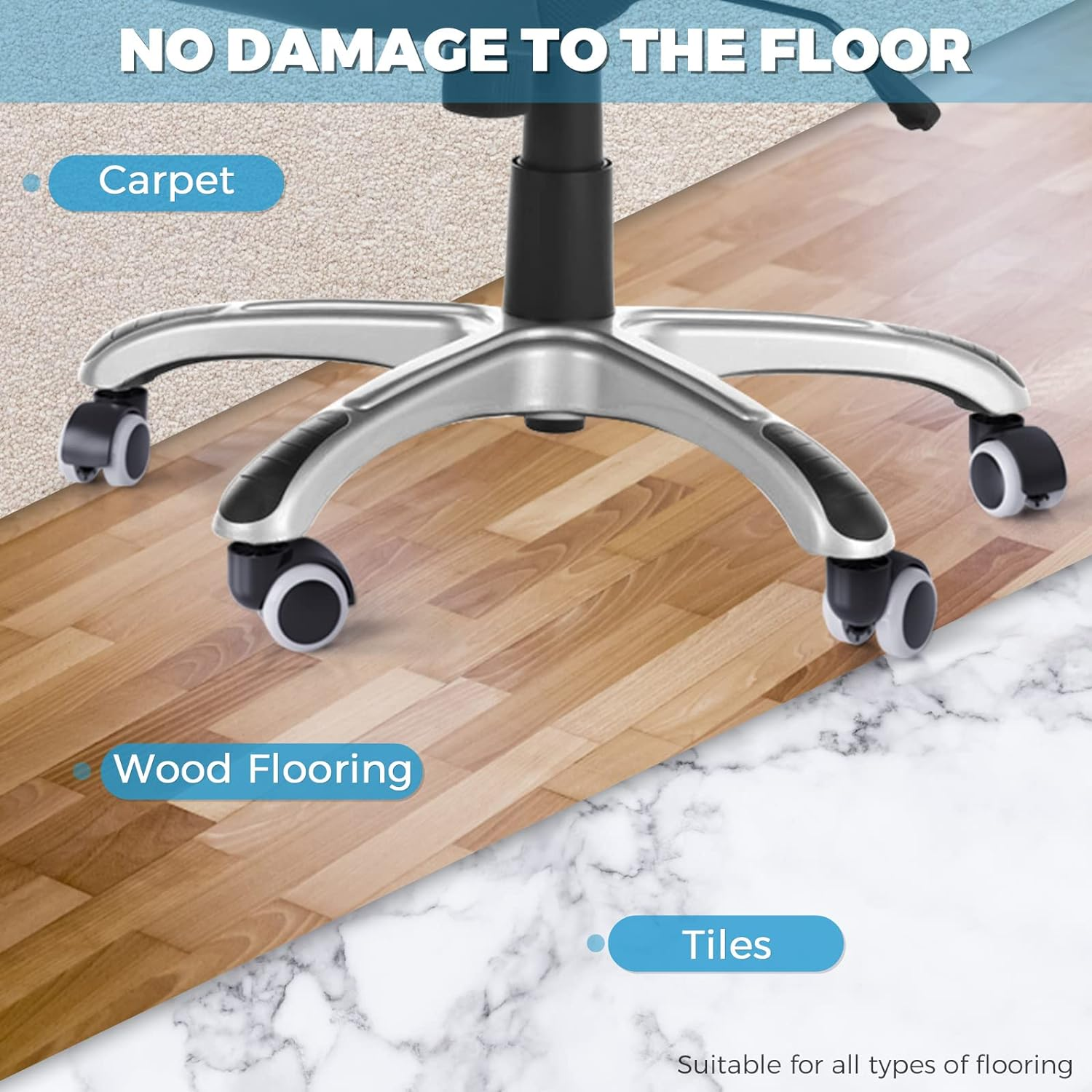 GWHOLE 5PCS Office Chiar Casters Wheels 10Mm Pin 50Mm Roll Replacement Office Desk Chair Wheels image number 6